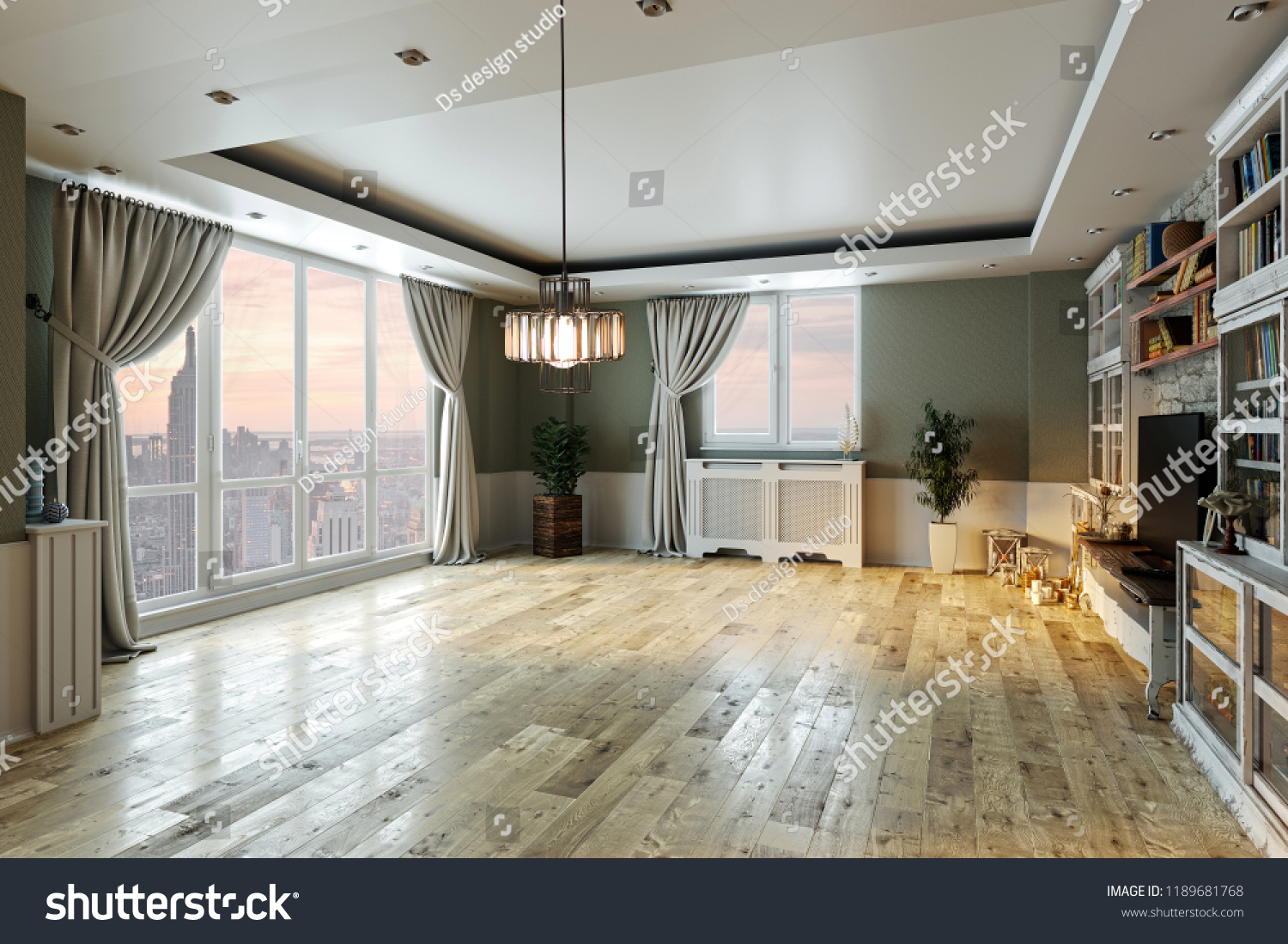 Interior Design Living Room Balcony Large Stock Illustration