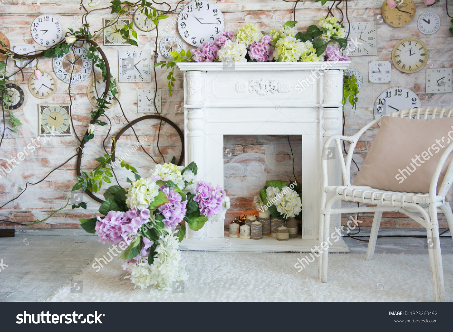 Interior Design Room Fireplace Clock On Stock Photo Edit Now