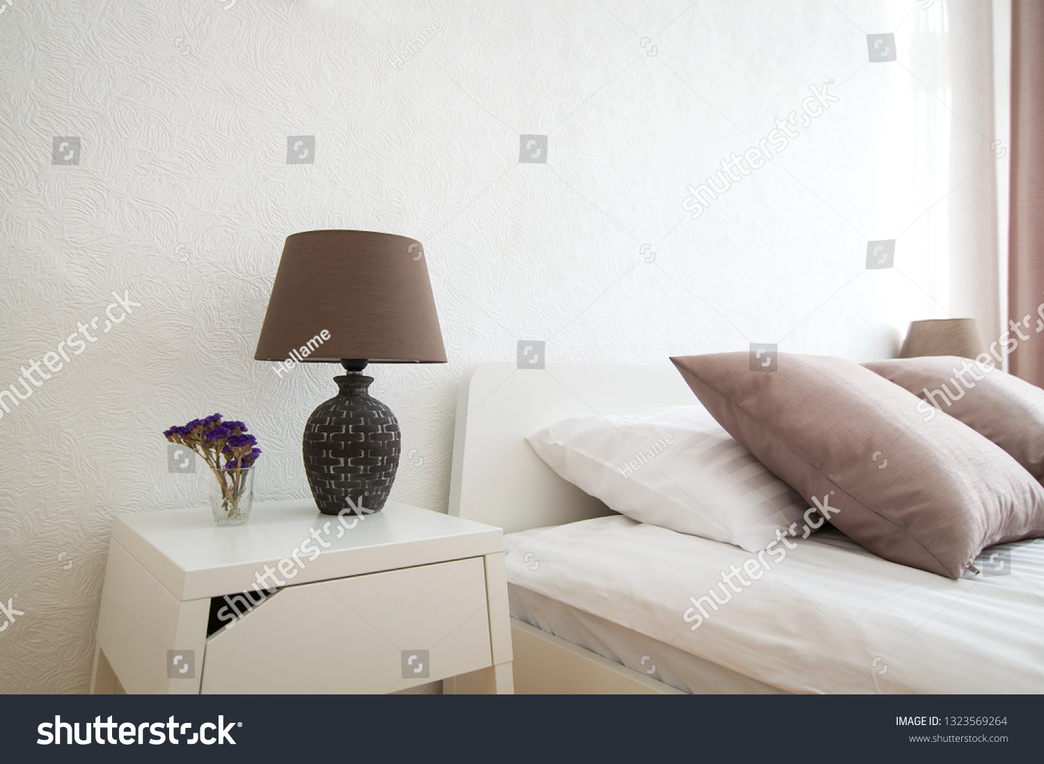 Interior Design Bedroom Nightstand Table Lamp Stock Photo Edit Now 1323569264