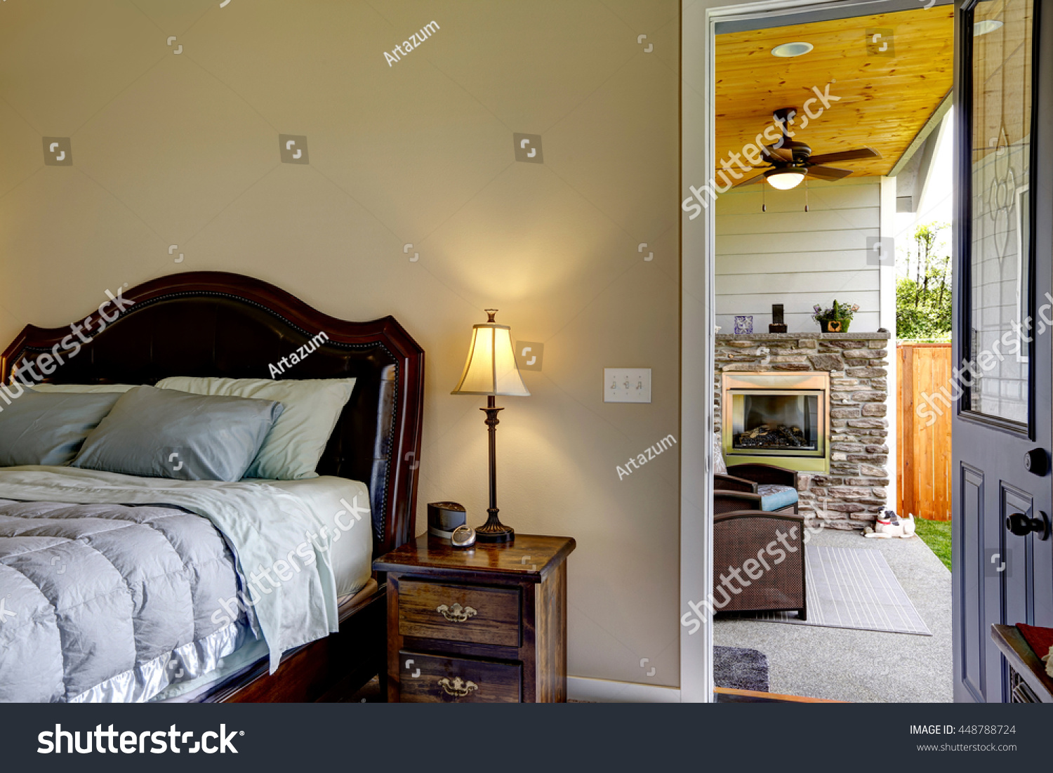 Interior Design Master Bedroom Exit Backyard Stock Photo