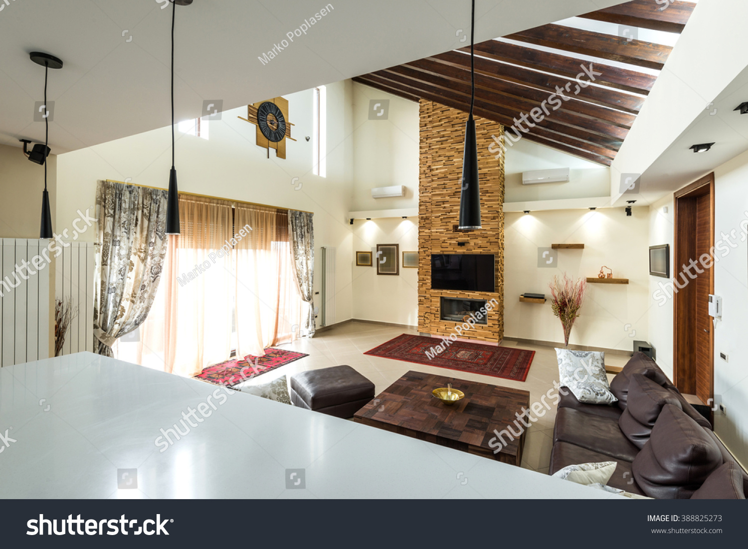 Interior Design Modern Loft Apartment Fireplace Stock Photo Edit Now 388825273