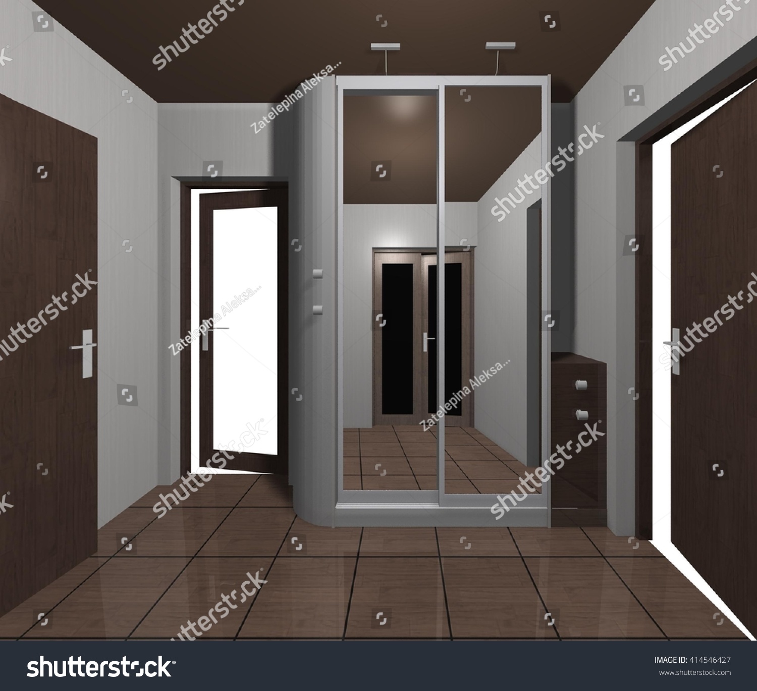 Interior Design Wardrobe Mirrored Sliding Doors Stock