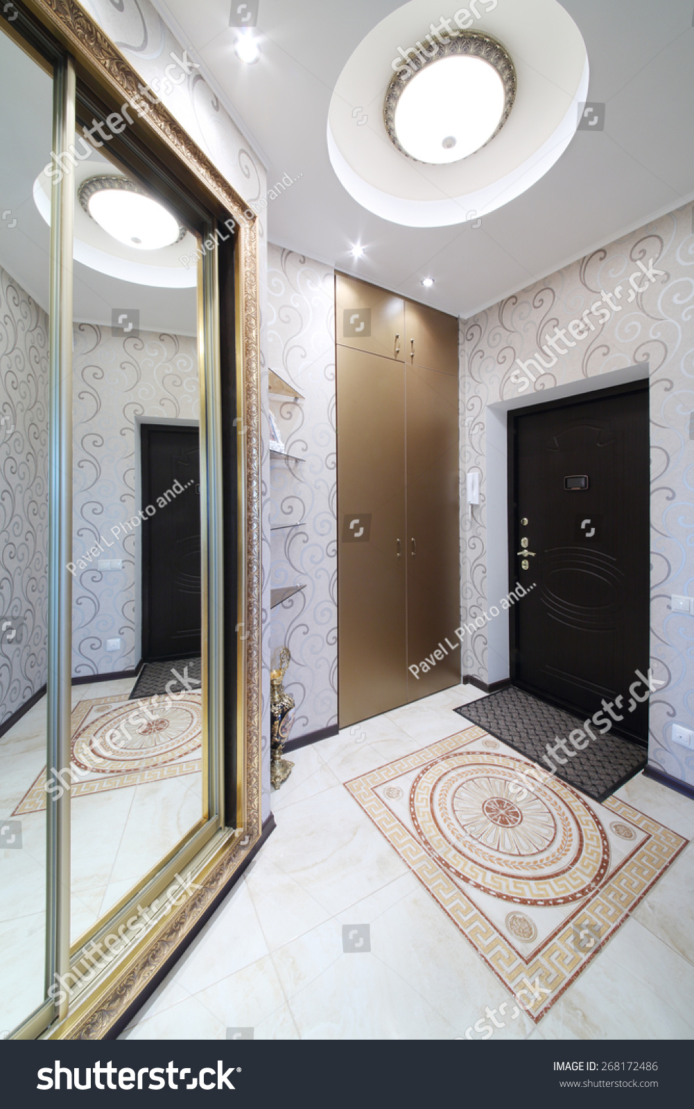 Interior Hallway Entrance Door Sliding Mirror Stock Photo