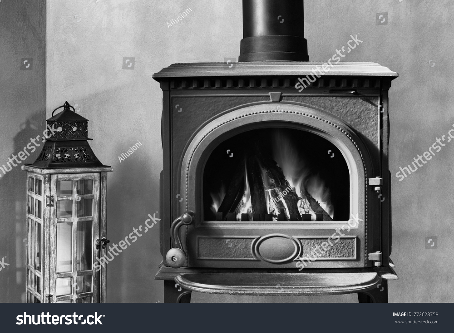 Interior Home Cast Iron Wood Stove Stock Photo Edit Now 772628758