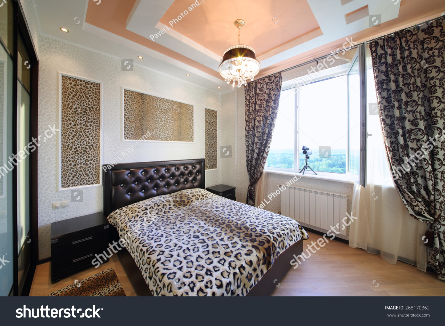 Interior Modern Bedroom Greek Style Leopard Stock Photo