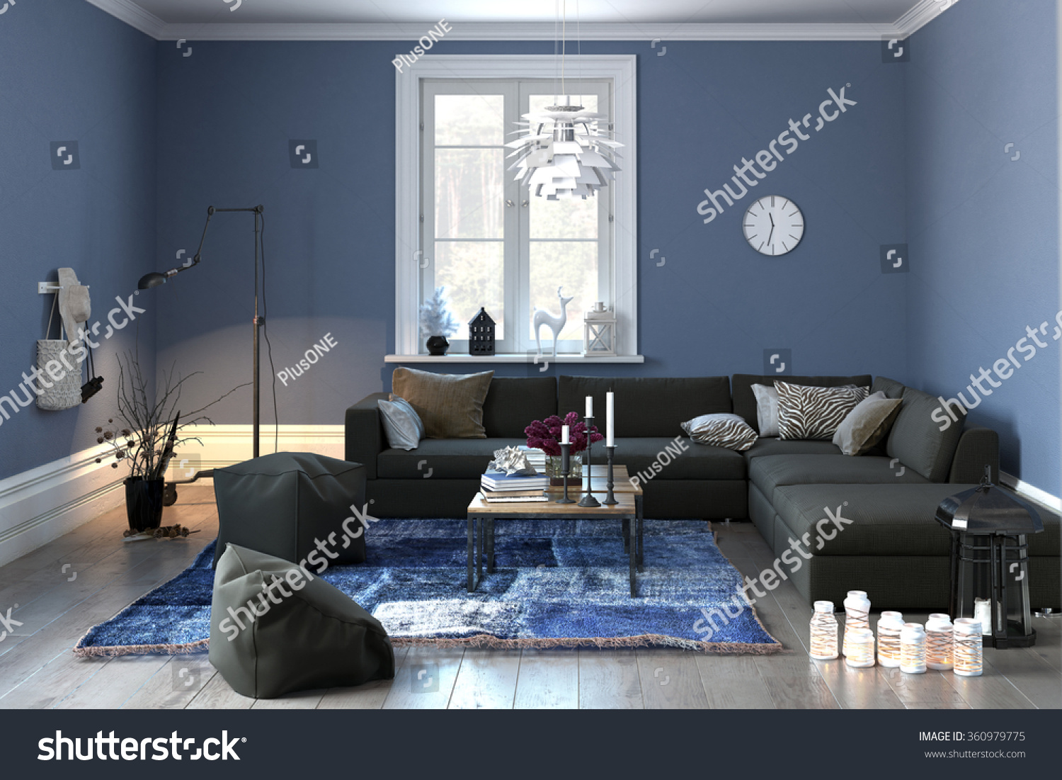 Interior Modern Lounge Living Room Grey Stock Illustration