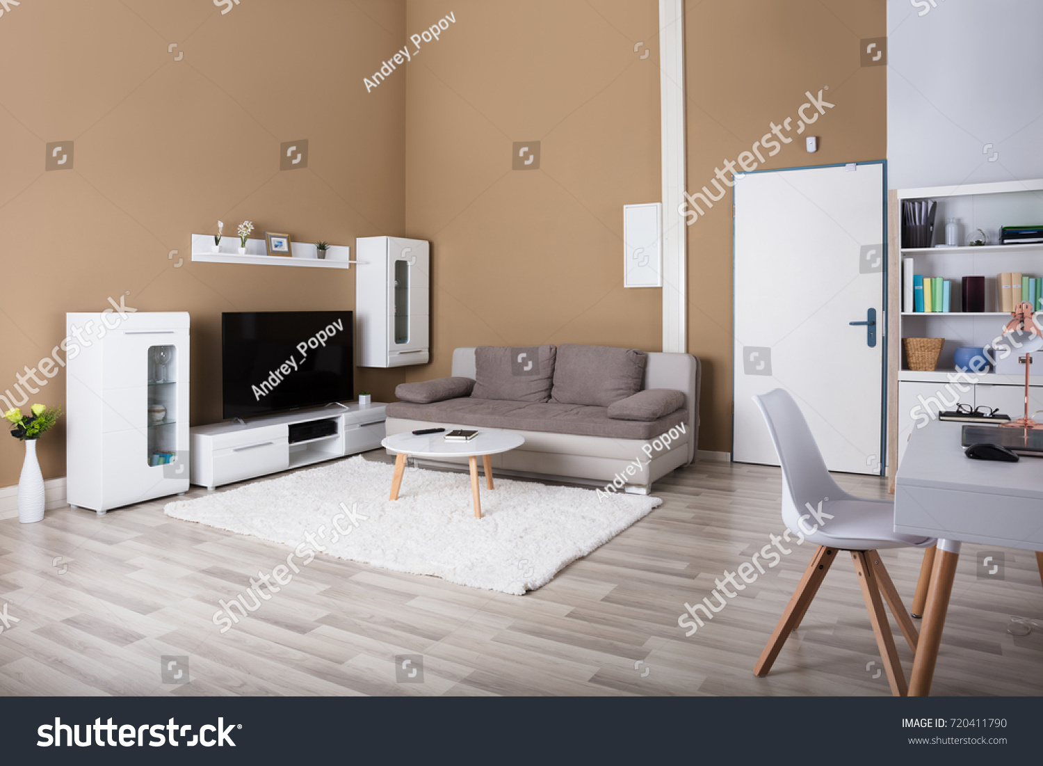 Stock Photo Interior Of Contemporary Living Room With Tv And Sofa 720411790 