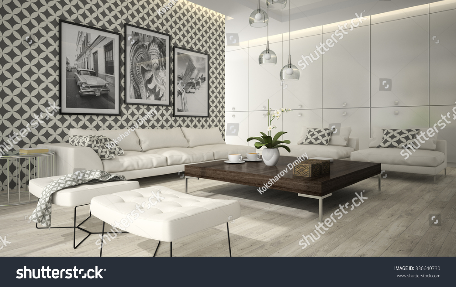 Interior Living Room Stylish Wallpaper 3d Stock Illustration