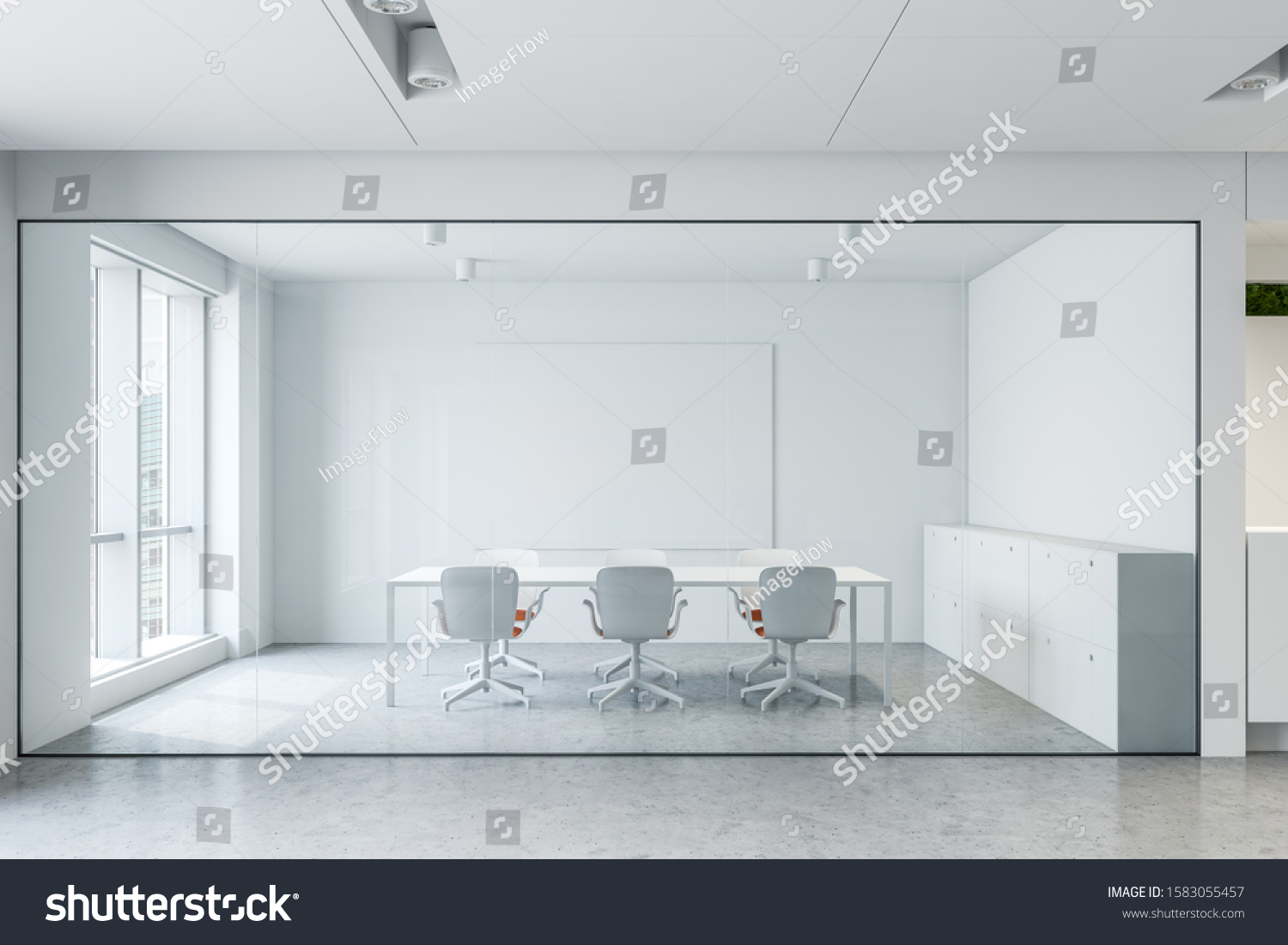 Interior Minimalistic Conference Room White Walls Stock Illustration ...