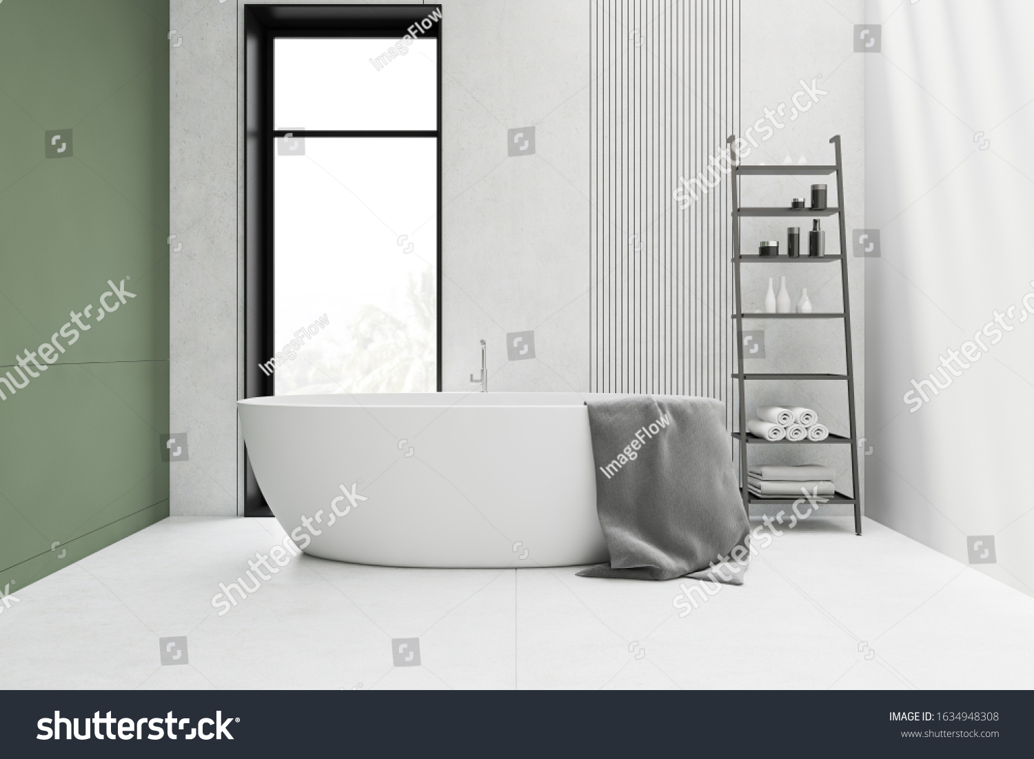 Interior Modern Bathroom White Green Walls Stock Illustration 1634948308