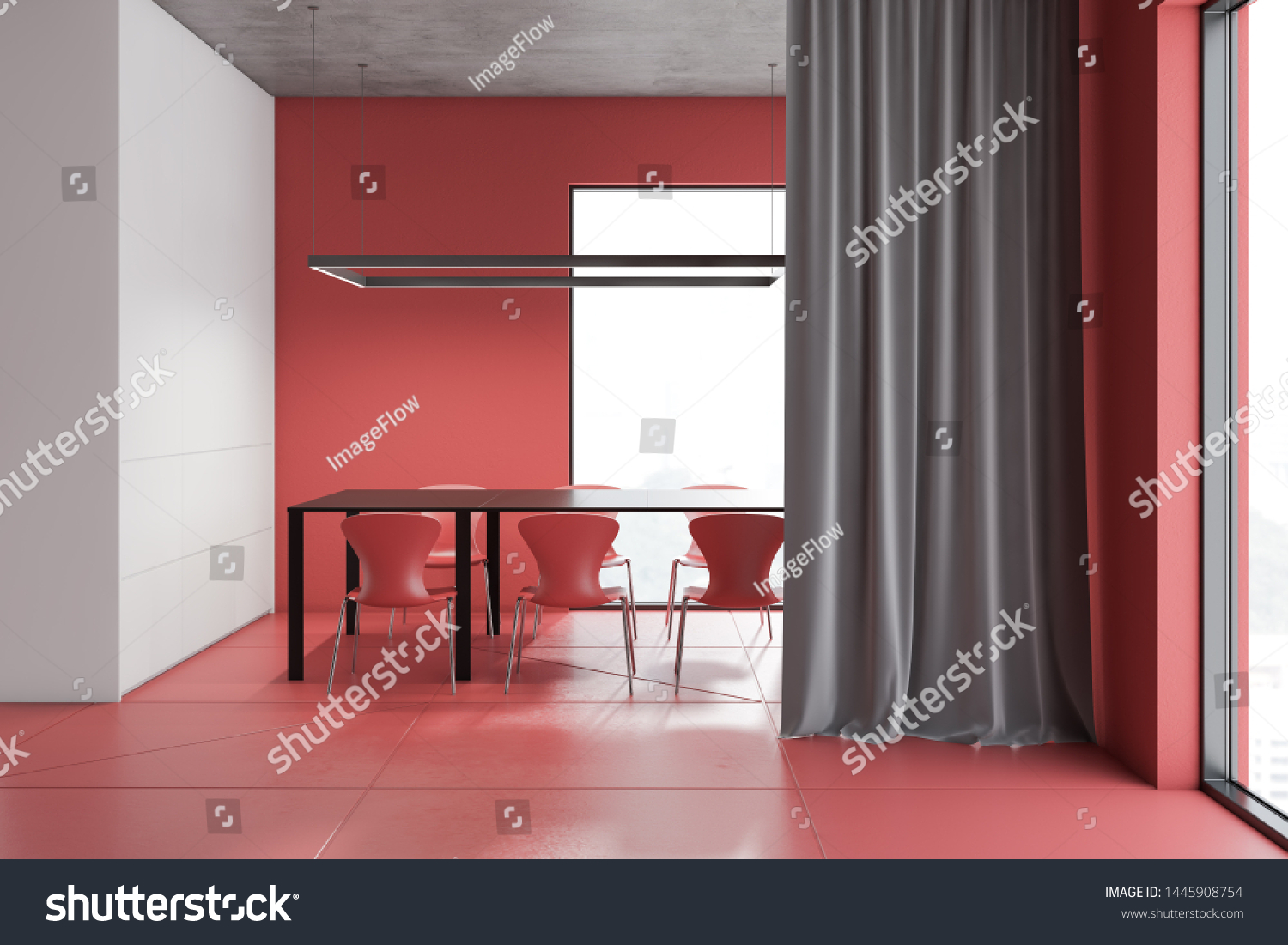 Interior Modern Dining Room White Red Stock Illustration 1445908754