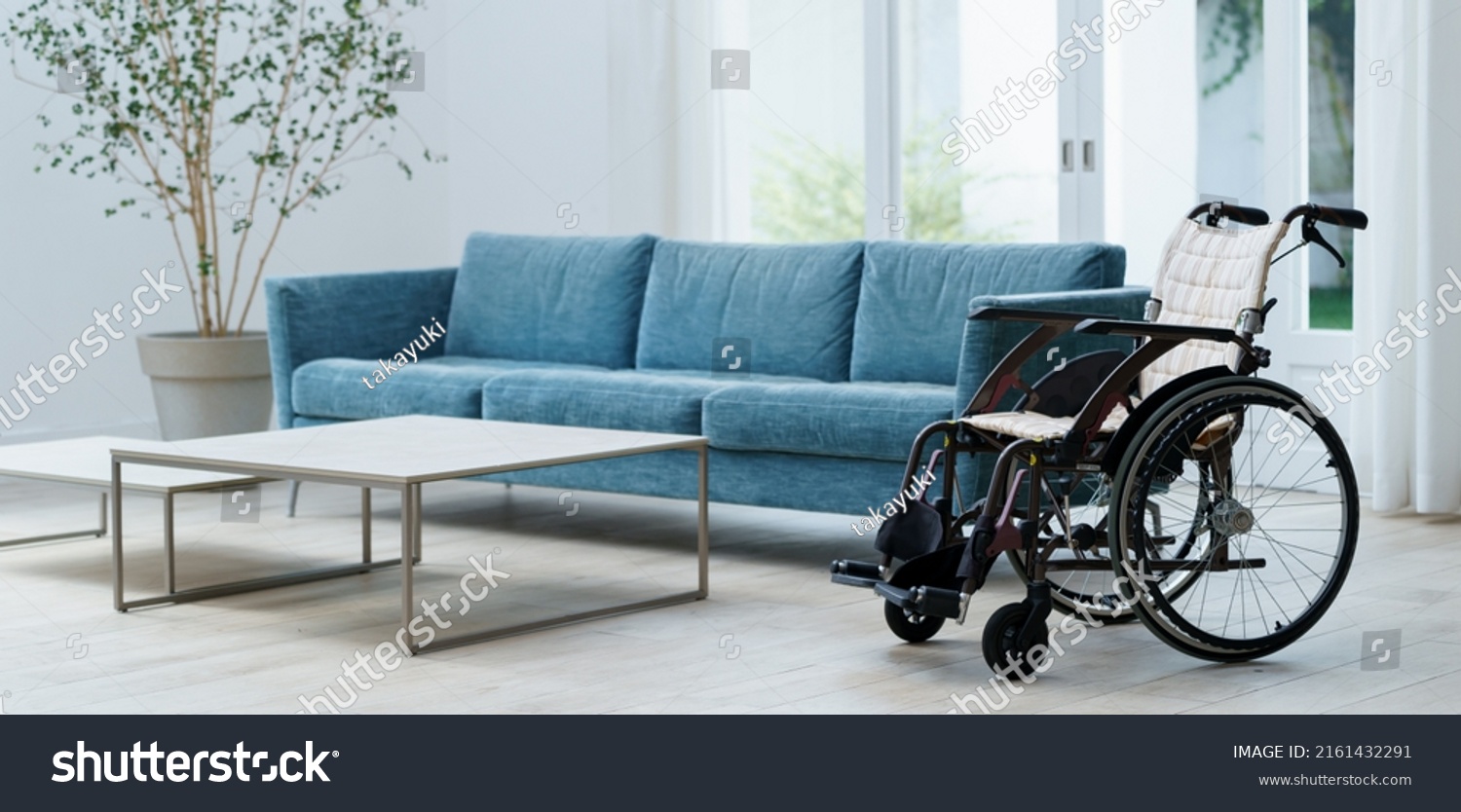 Interior Modern Living Room Wheelchair Stock Photo 2161432291   Stock Photo Interior Of Modern Living Room With Wheelchair 2161432291 