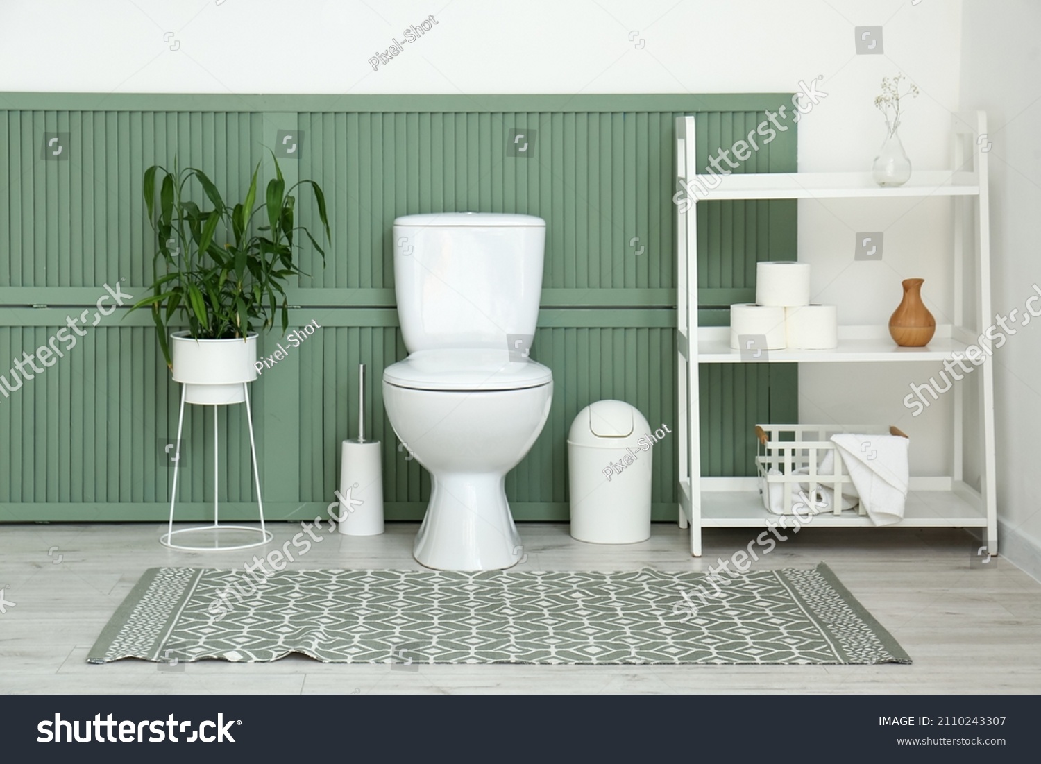 Interior Modern Restroom Toilet Bowl Houseplant Stock Photo 2110243307 ...