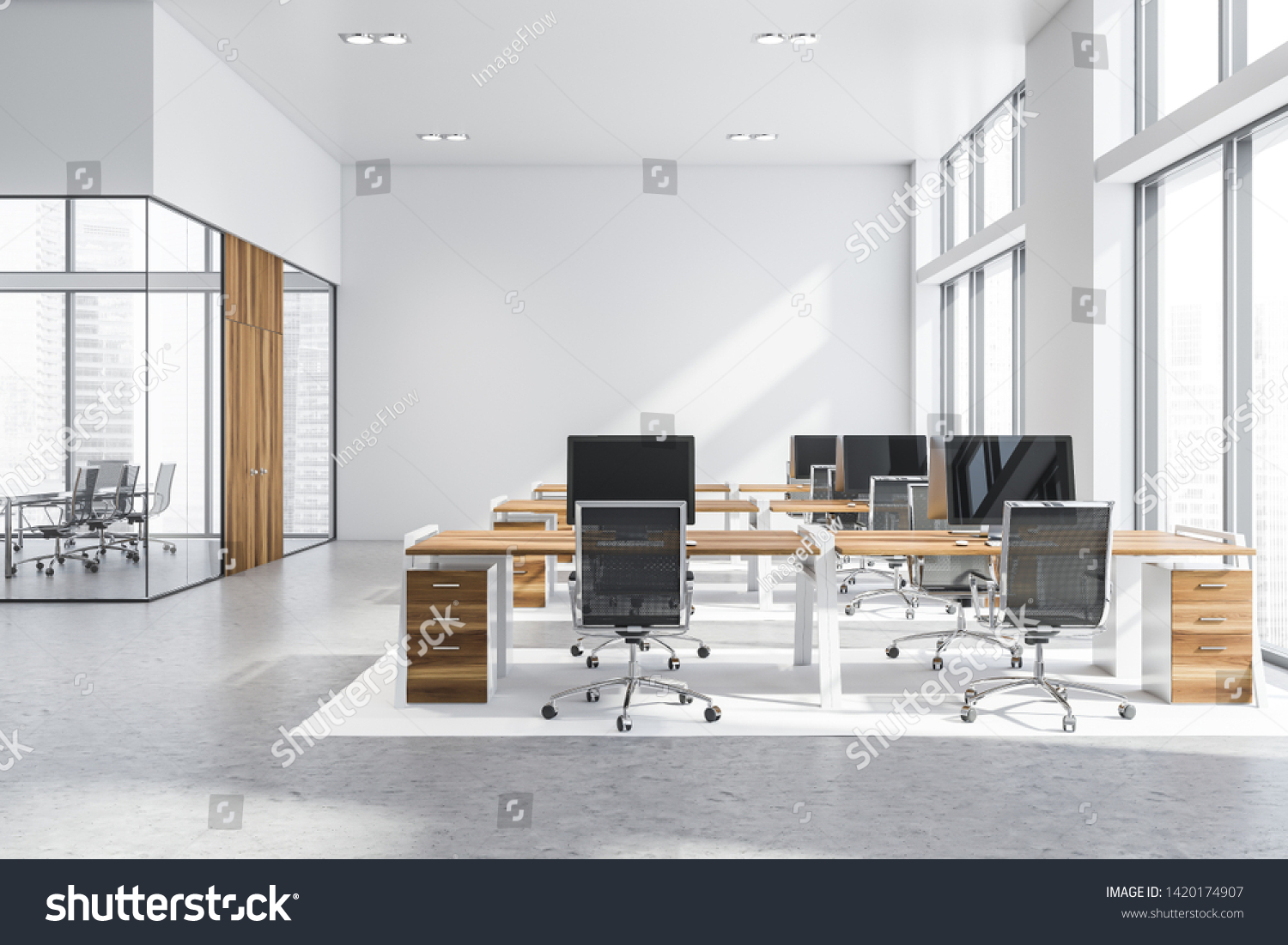 Interior Open Space Office White Walls Stock Photo 1420174907 ...