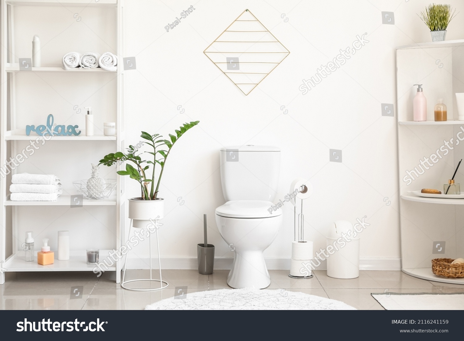 Interior Stylish Modern Restroom Toilet Bowl Stock Photo 2116241159 ...