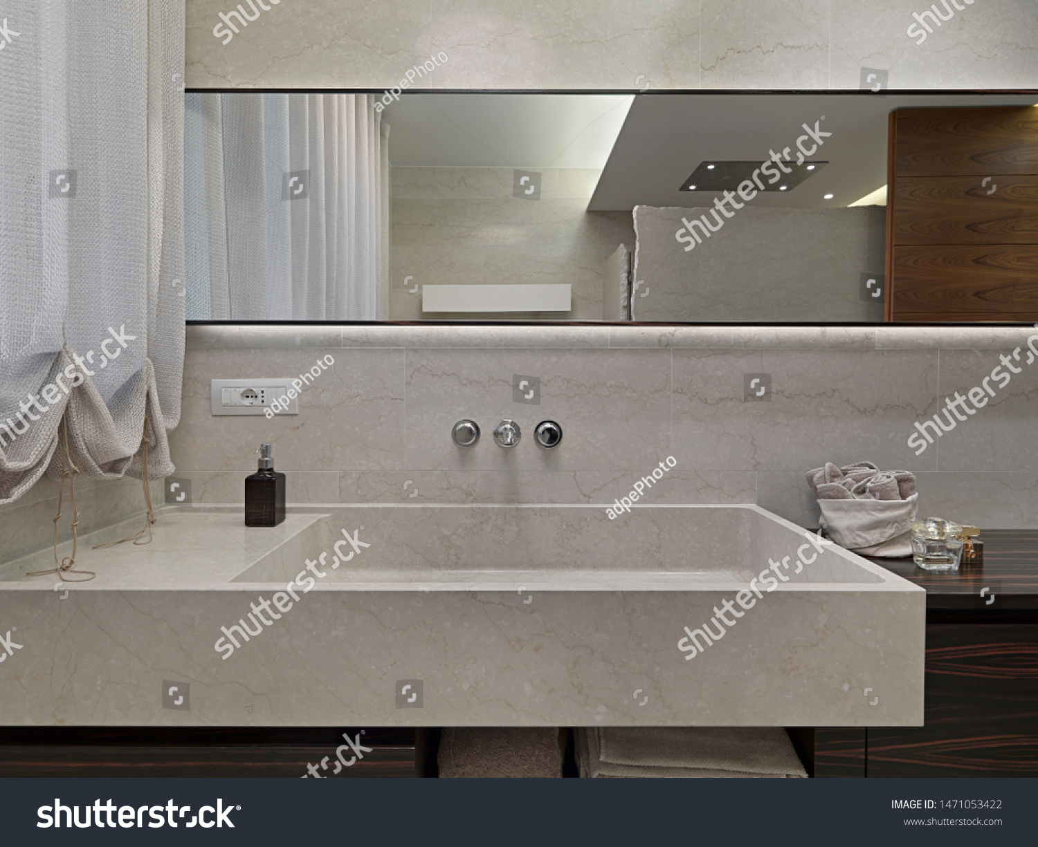 Interior Shot Modern Bathroom Foreground Marble Stock Photo Edit Now 1471053422