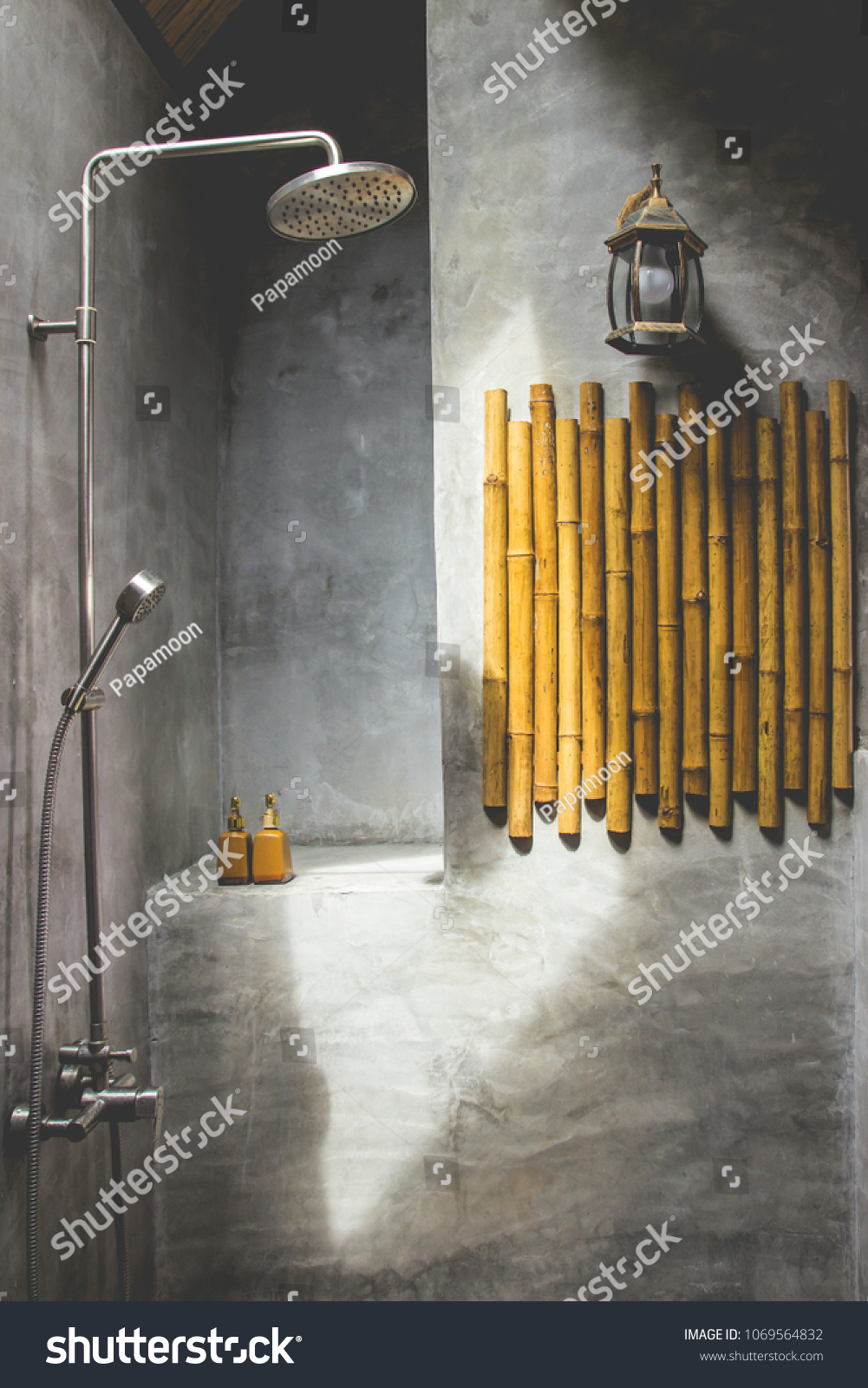 Interior Shower Bath Stainless Steel Ceiling Stock Photo