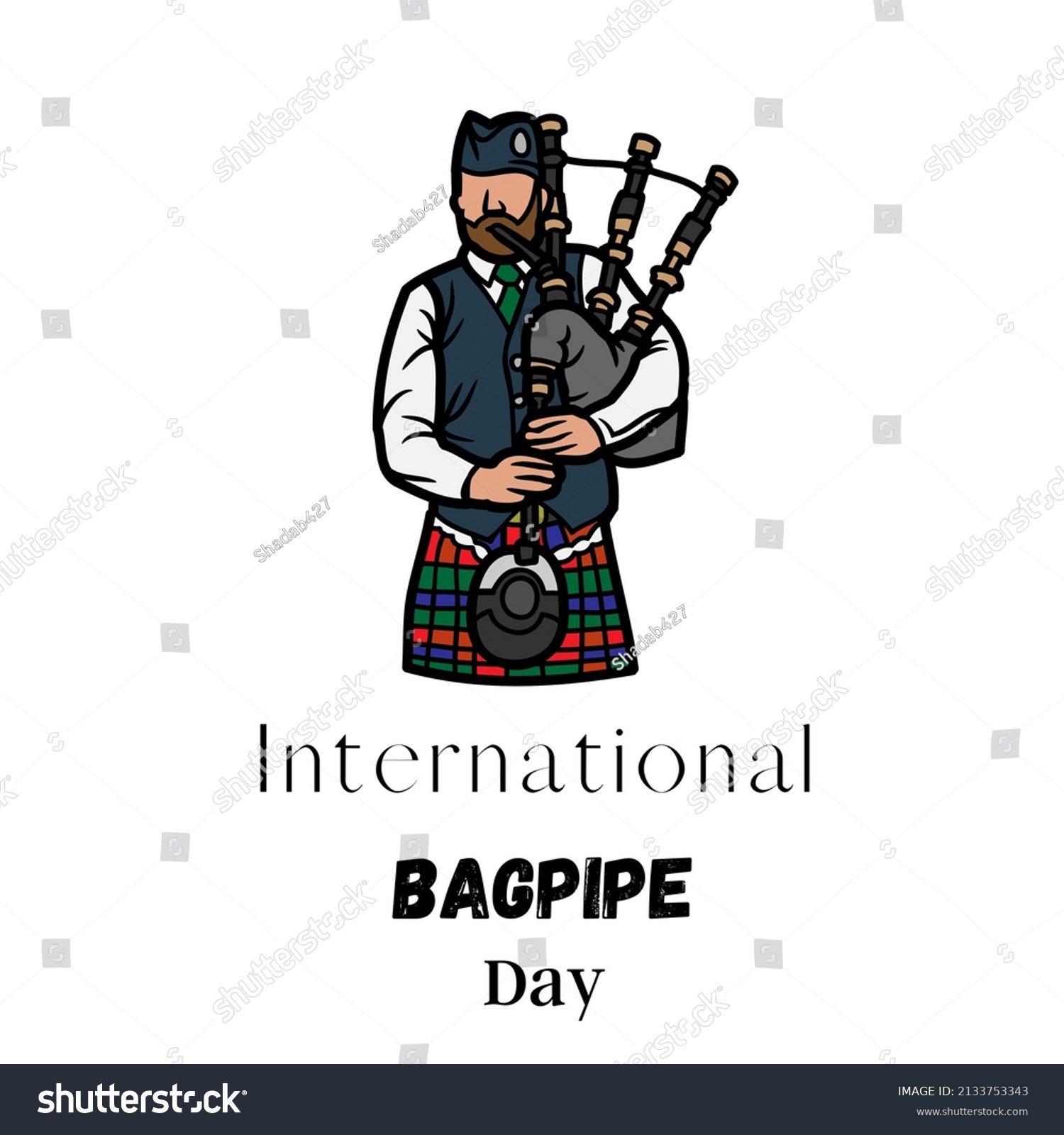 International Bagpipe Day March 10 Holiday Stock Illustration