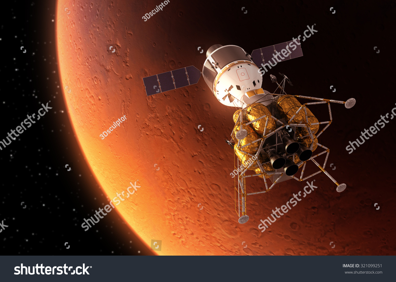 Interplanetary Space Station Orbiting Red Planet Stock Illustration ...