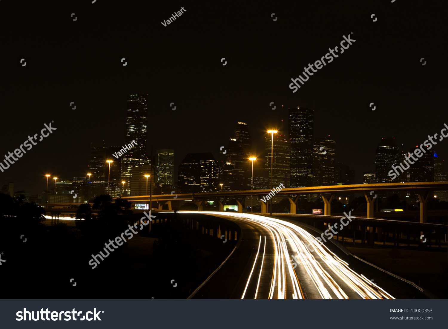 Interstate Highways And Downtown Houston At Night Stock Photo 14000353 ...