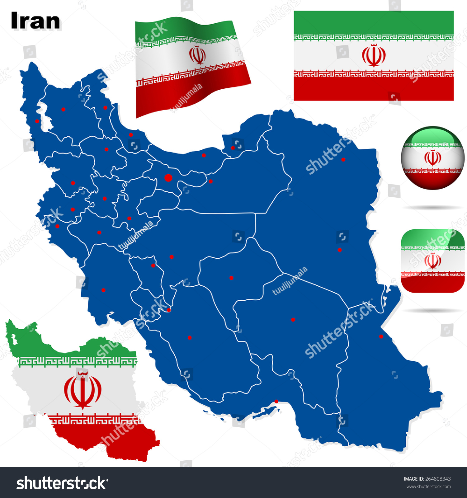 Iran Set Detailed Country Shape Region Stock Illustration 264808343