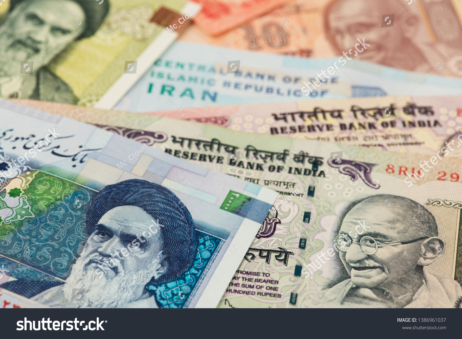 Iranian Rial Indian Rupee Currency Banknotes Stock Photo Edit Now 1386961037