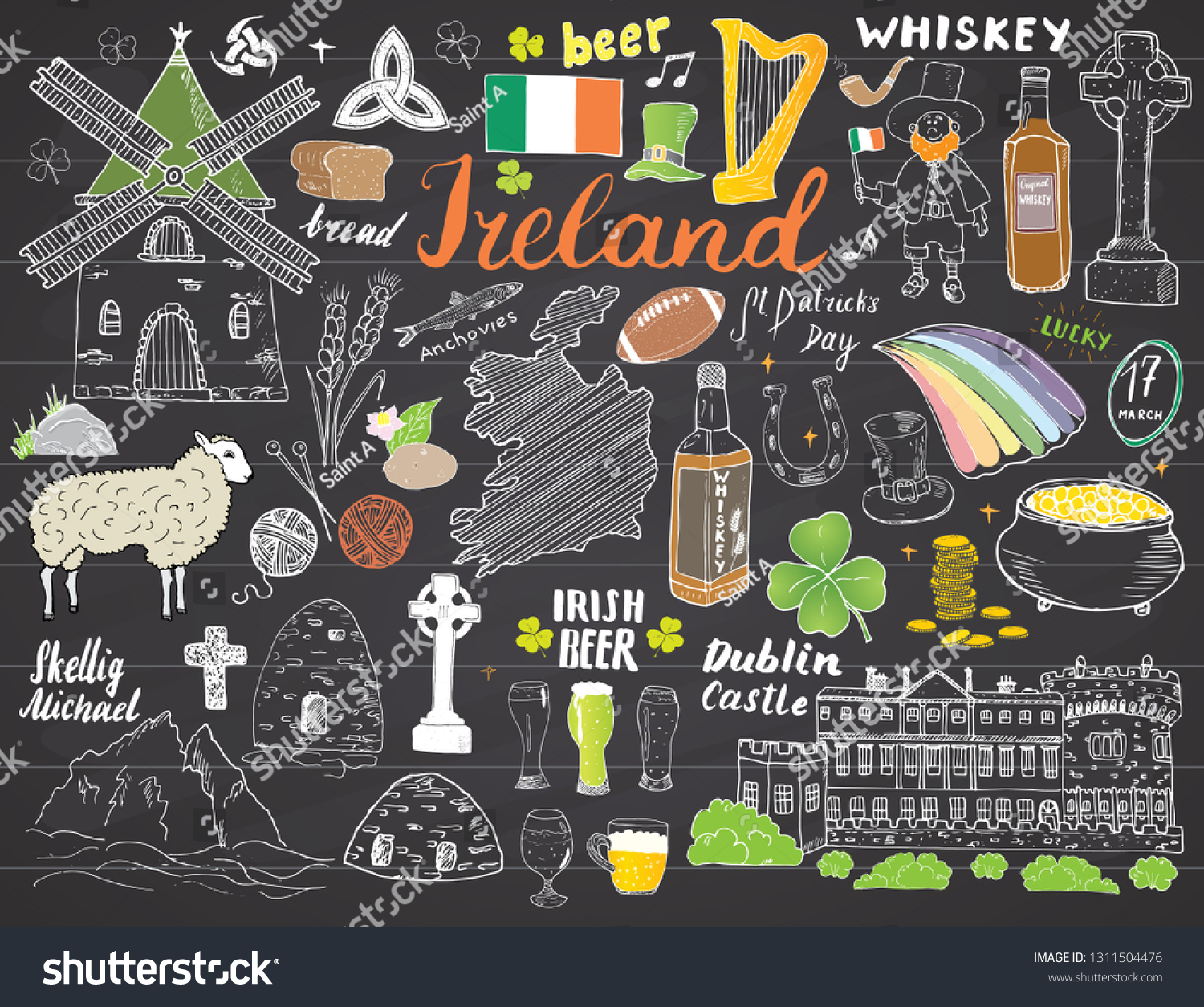 Hakuun Ireland Sketch Doodles Hand Drawn Irish Liittyva Kuvituskuva 1311504476