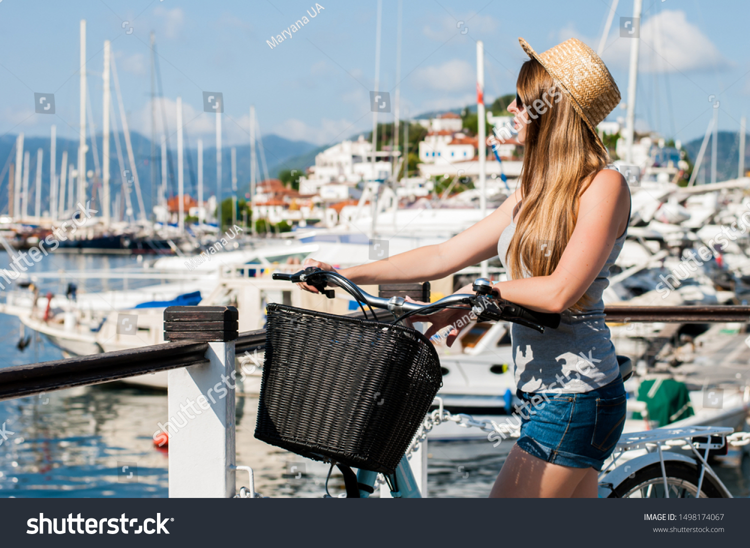 Irl Stands Blue Bike Enjoys Turkish Stock Photo Edit Now 1498174067