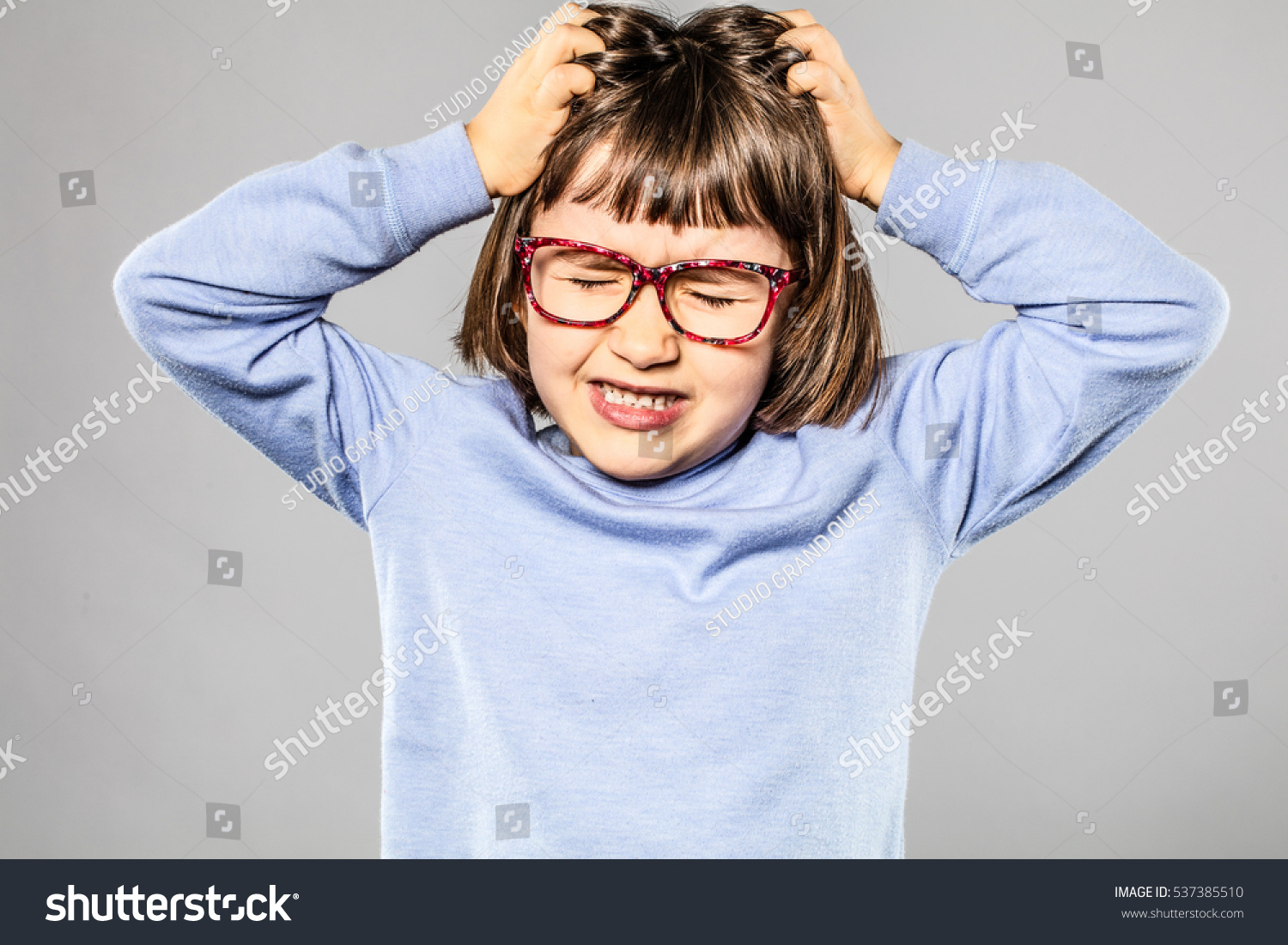 Child Pulling Hair Images Stock Photos Vectors Shutterstock   Stock Photo Irritated Year Old Young Girl With Eyeglasses Pulling Out Her Hair For Itchy Allergies Or Lice Or 537385510 