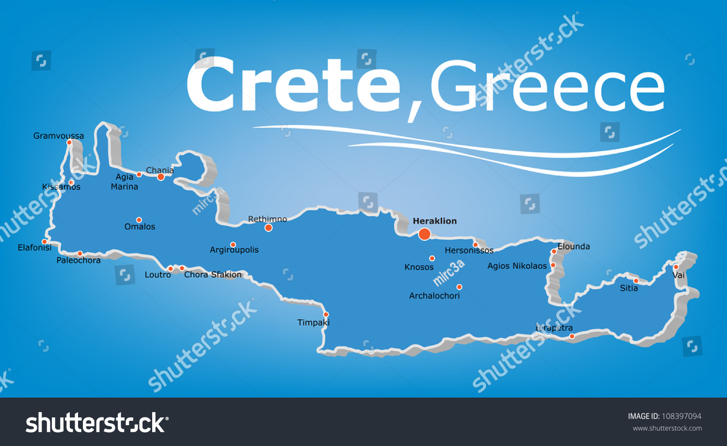 Island Crete Map Greece Stock Illustration 108397094 - Shutterstock