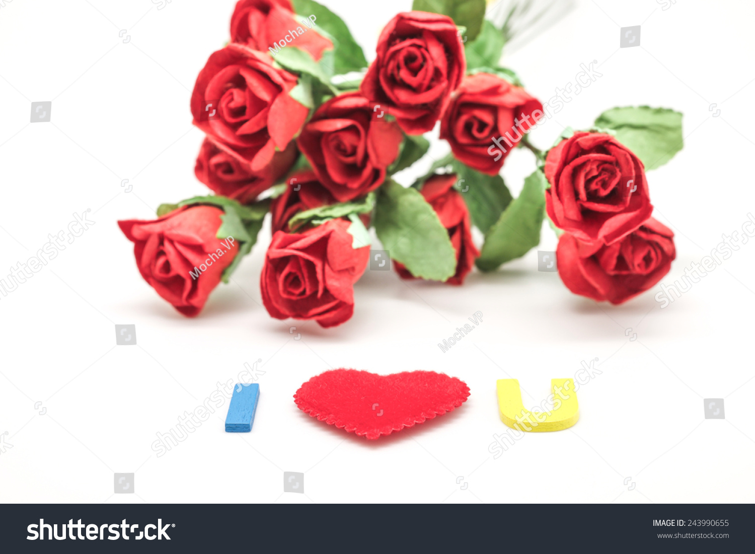 Isolated Artificial Red Roses With I Love You Letter And Heart Shape ...