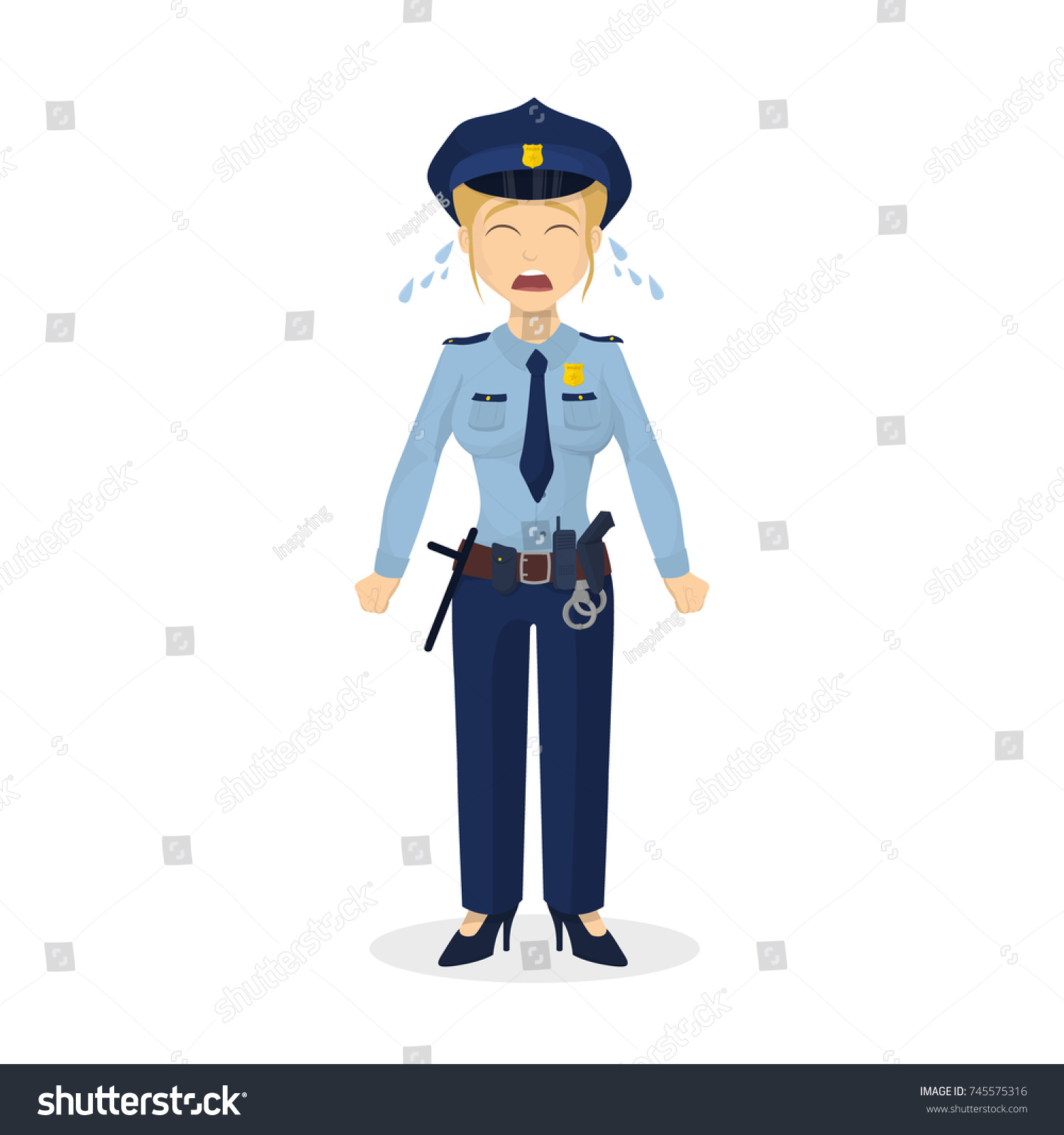 Isolated Crying Policewoman Tears On White のイラスト素材