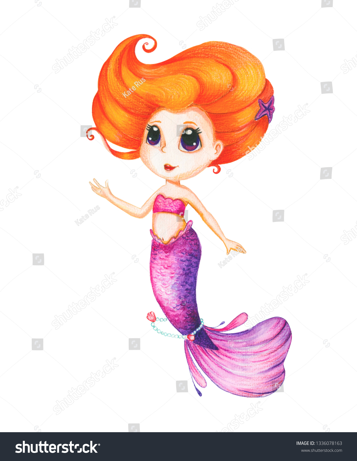 Download Isolated Cute Watercolor Mermaid Clipart Mermaid Stock Illustration 1336078163