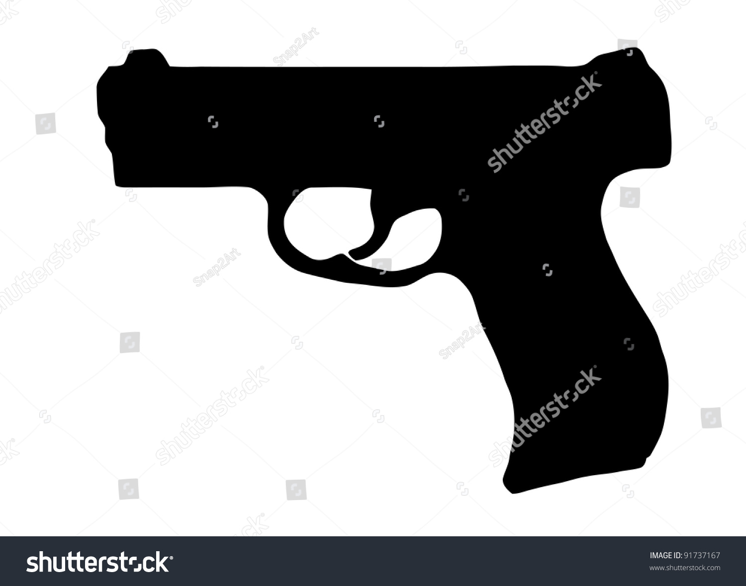 Isolated Firearm - Pistol - Black On White Silhouette Stock Photo ...