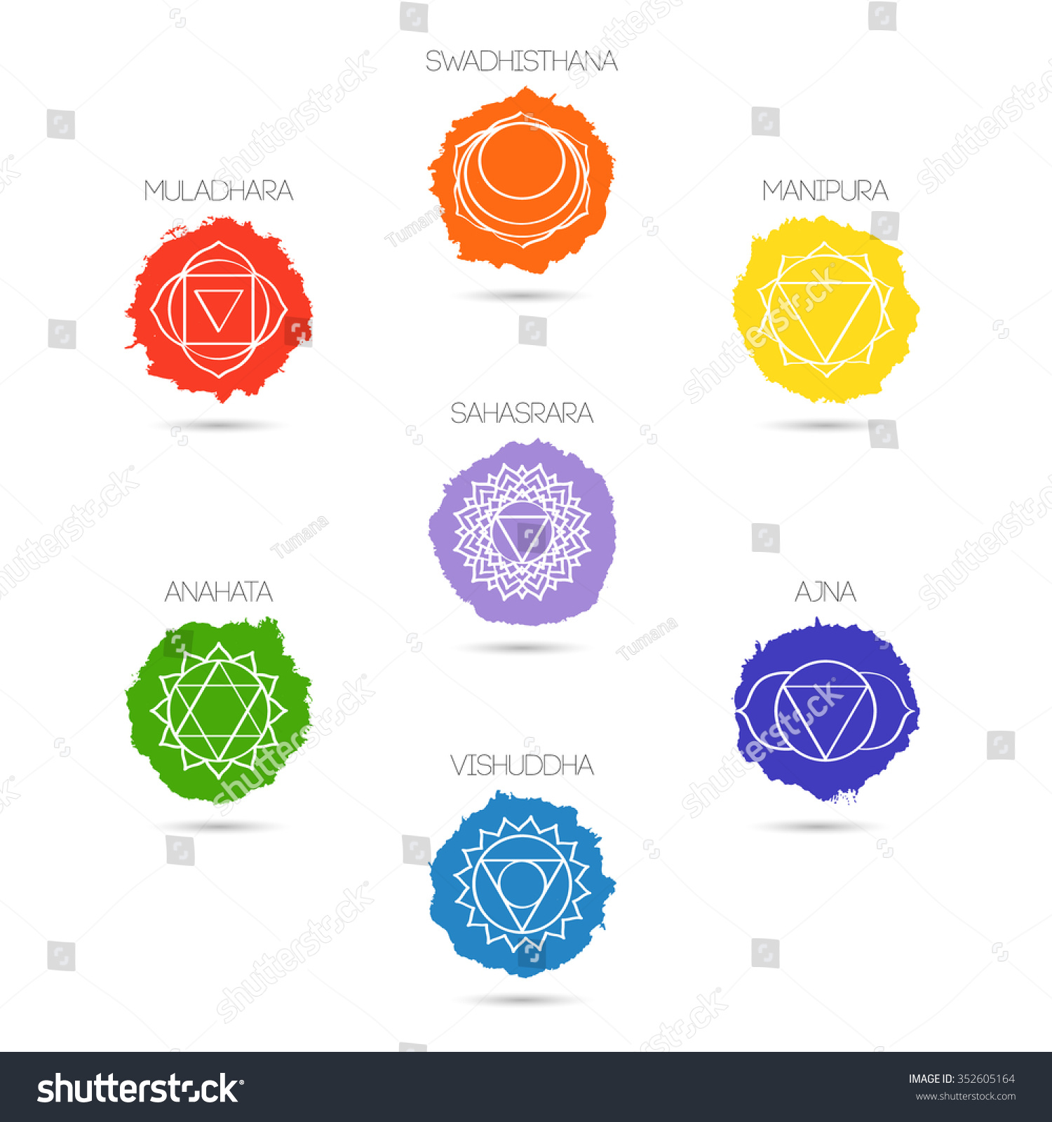 Isolated On White Background Illustration Seven Chakras Set, The Symbol ...