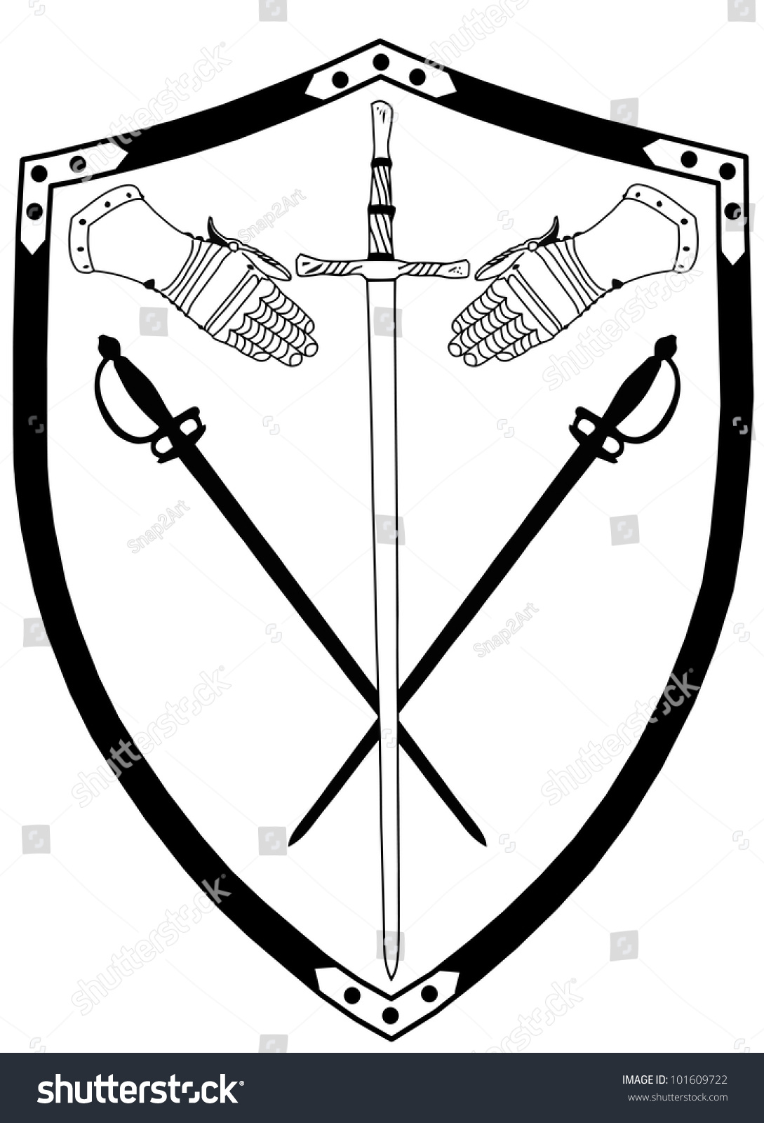 Isolated 16th Century War Shield With Engraved Crossed Swords And ...