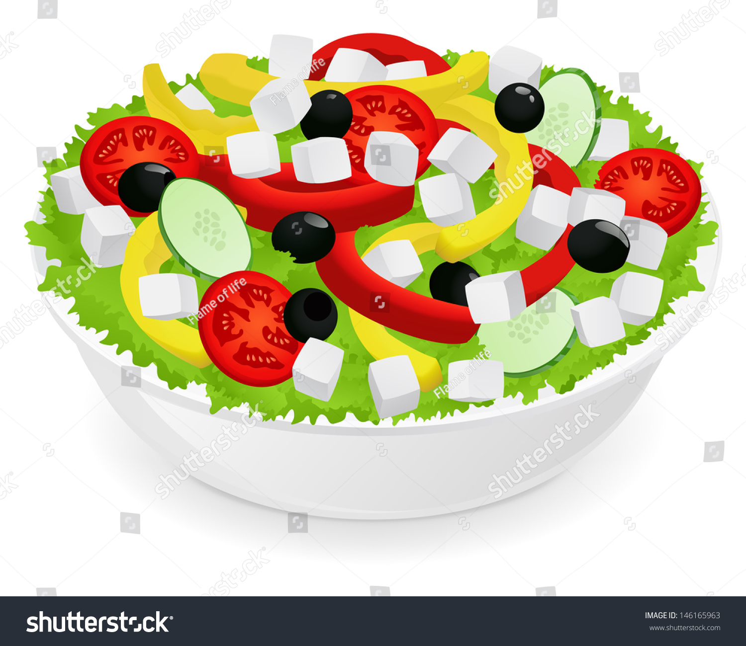 Isolated Vegetable Salad Pepper Tomatoes Olives Stock Illustration ...