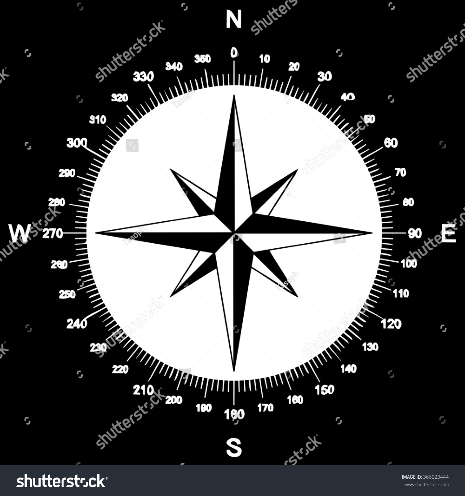 Isolated White On Black Compass Wind Stock Illustration 366023444 ...