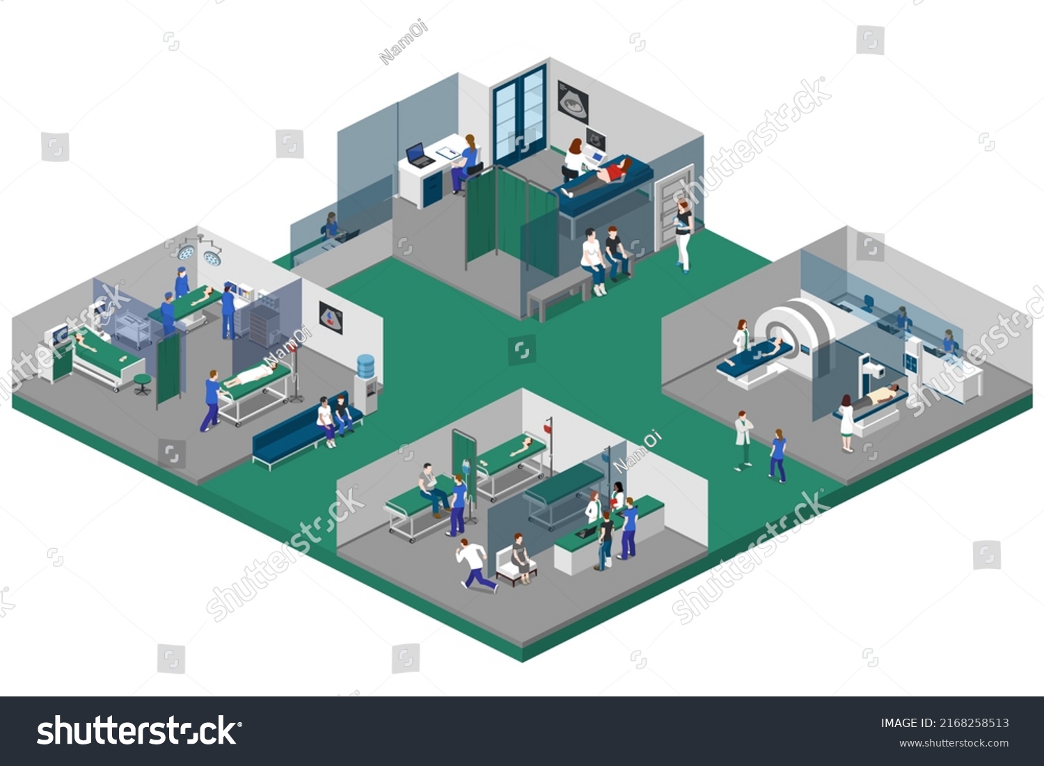 Isometric Flat Interior Hospital Room Pharmacy Stock Illustration ...