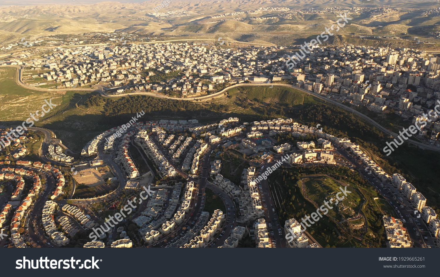 9 904 West Bank Israel Images Stock Photos Vectors Shutterstock   Stock Photo Israel And Palestine Divided By Security Wall Aerial View Drone View With Anata Refugees Camp And 1929665261 