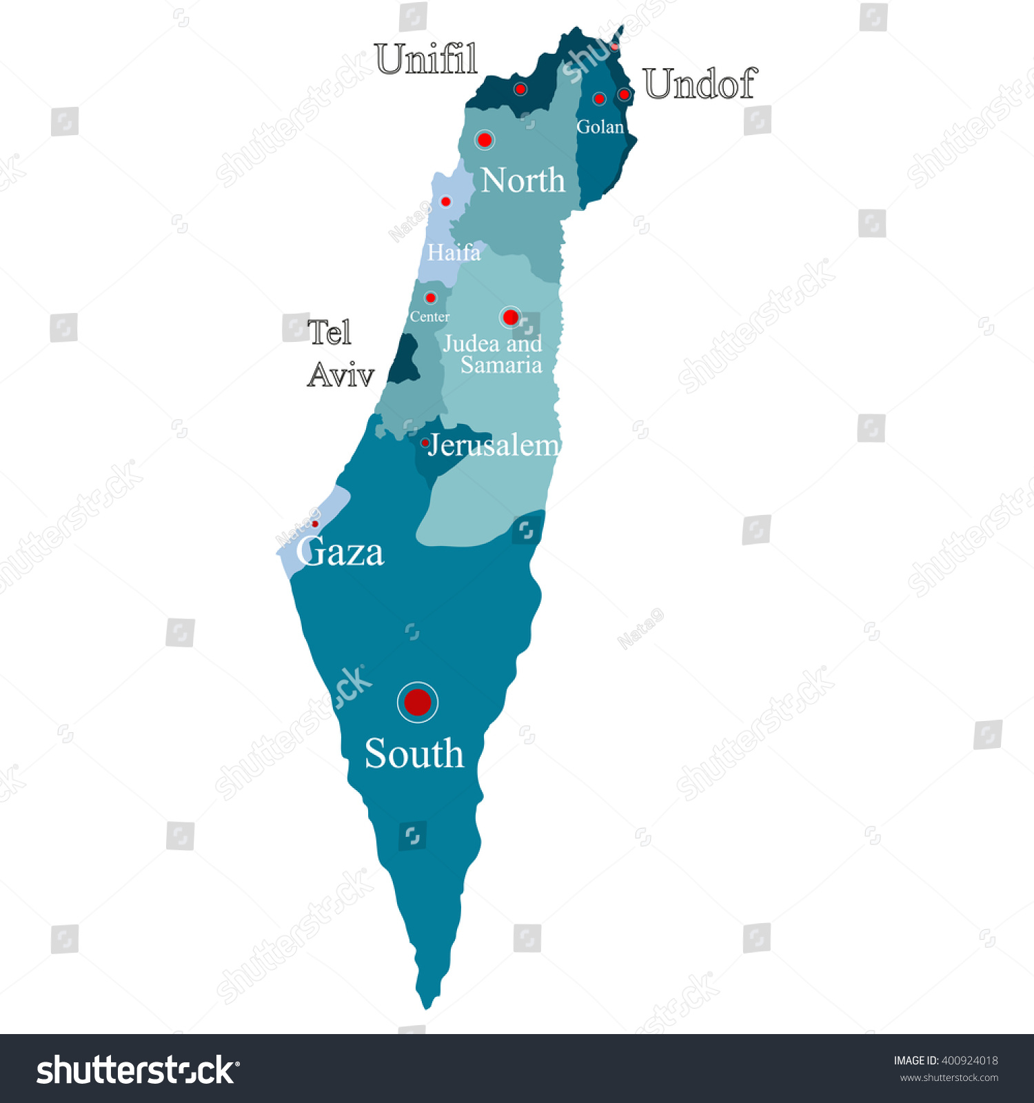 Israel Map Regions On White Background Stock Illustration 400924018