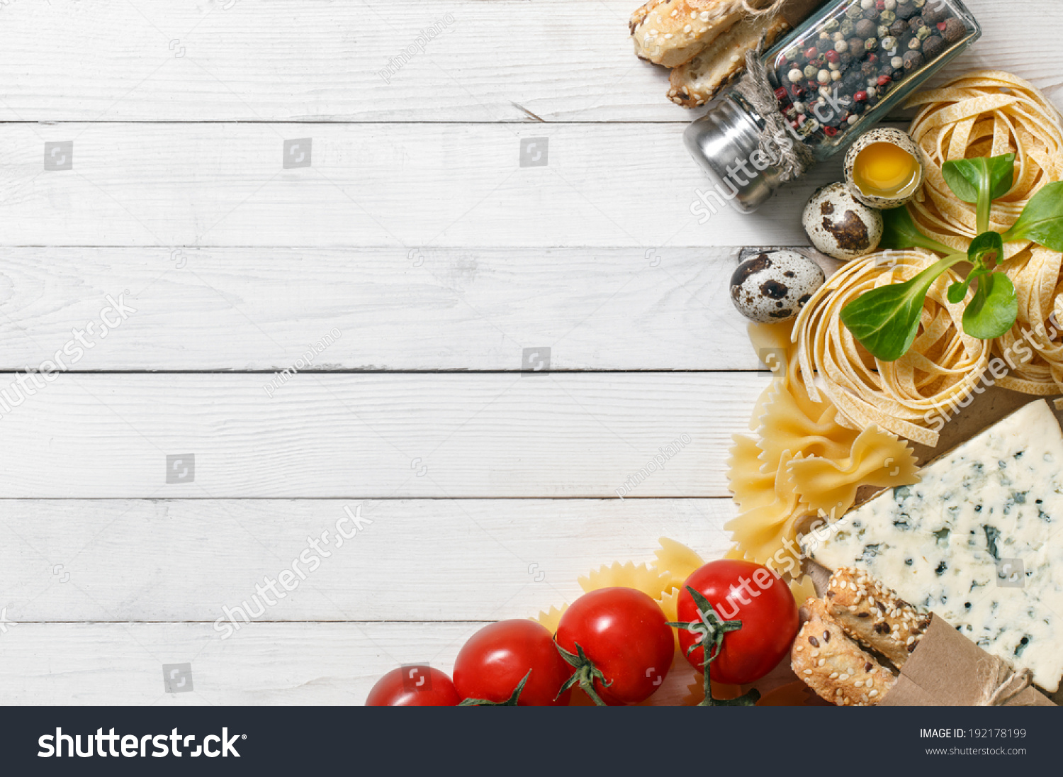 Italian Food Background On Rustic Wood Stock Photo 