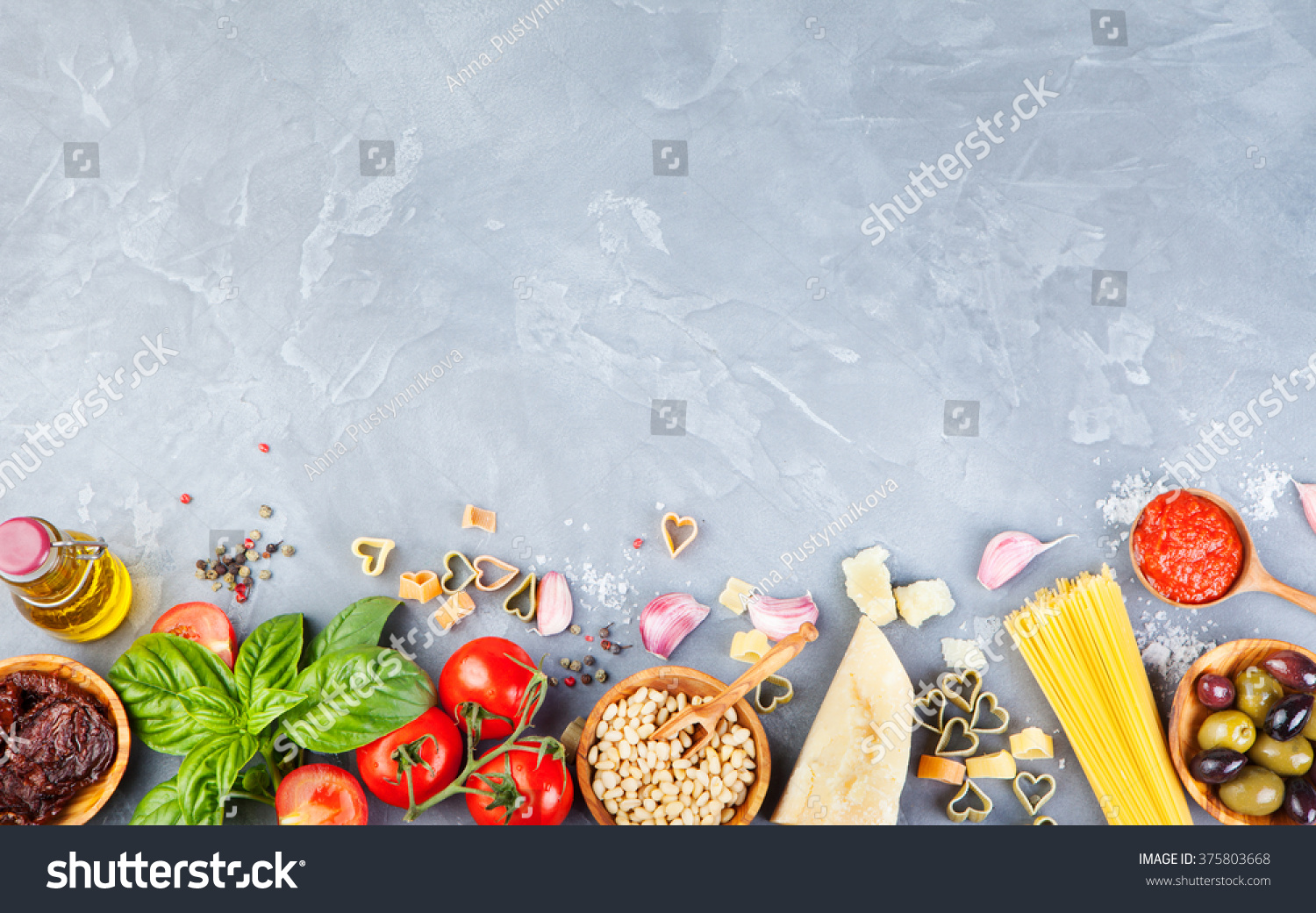 Italian Food Background Vine Tomatoes Basil Stock Photo 375803668 ...