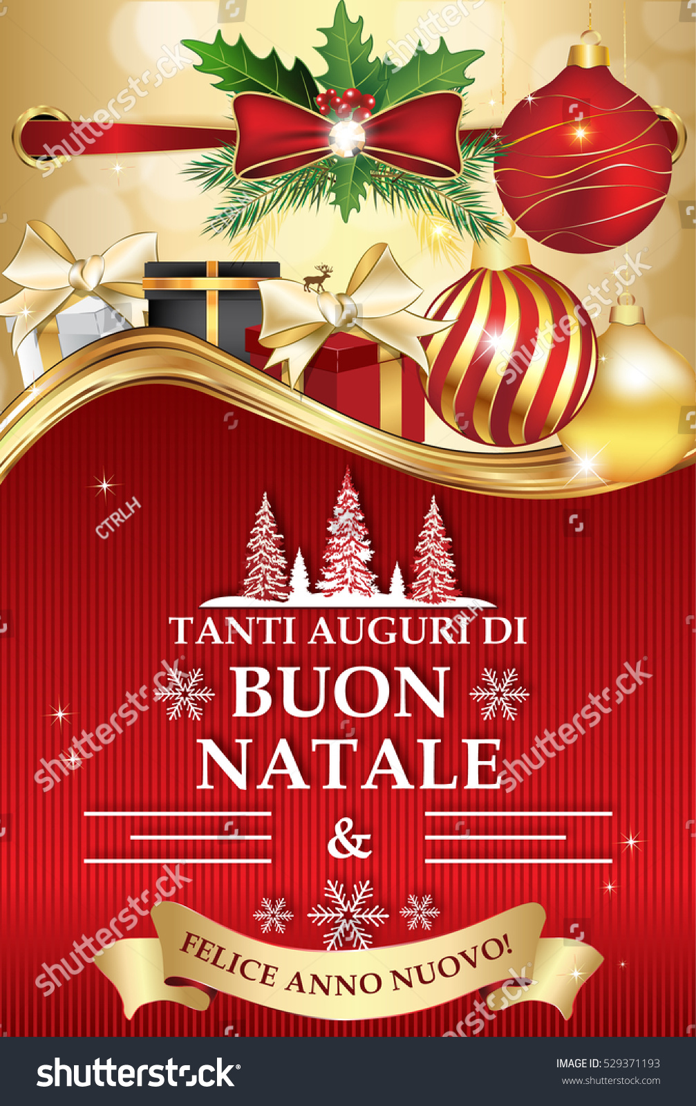 Buon Natale Wishes Italian.Italian Greeting Card Winter Holiday Merry Stock Illustration 529371193