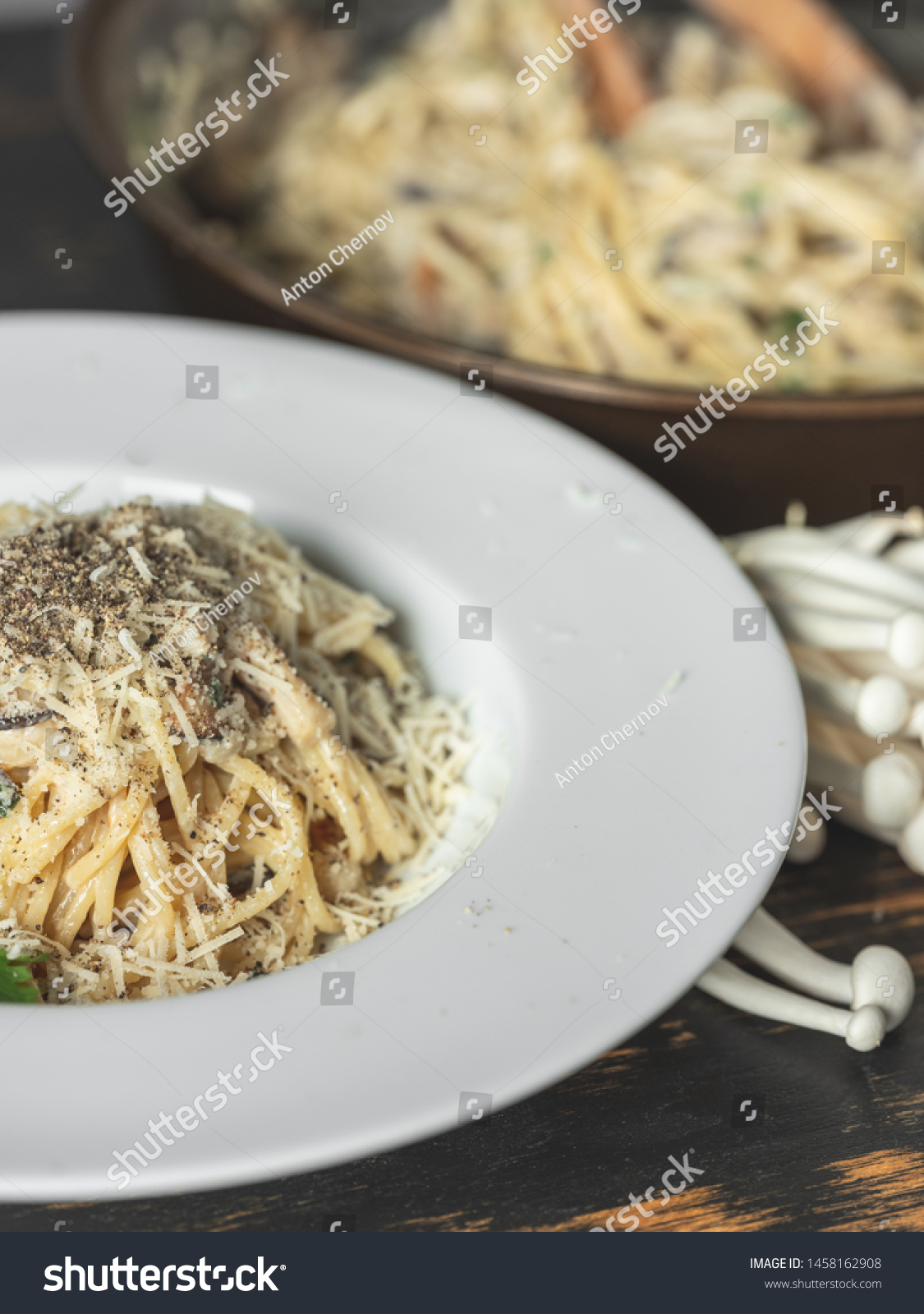 Italian Pasta Carbonara Spaghetti Cheese Parmesan Stock Photo Edit Now 1458162908