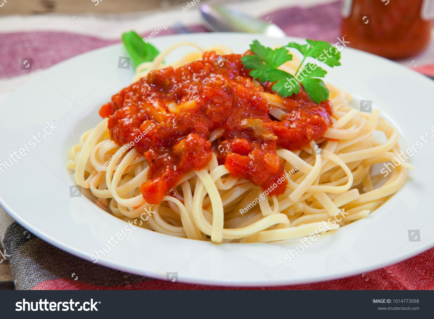 Italian Pasta Spaghetti Bolognese Sauce Basil Stock Photo 1014773098 ...