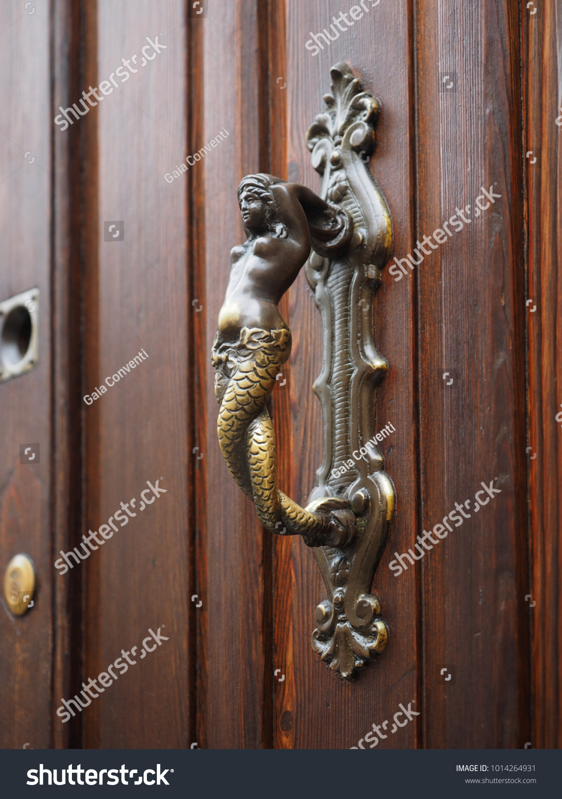 Italian Wooden Door Detail Mermaid Handle Stock Photo Edit Now