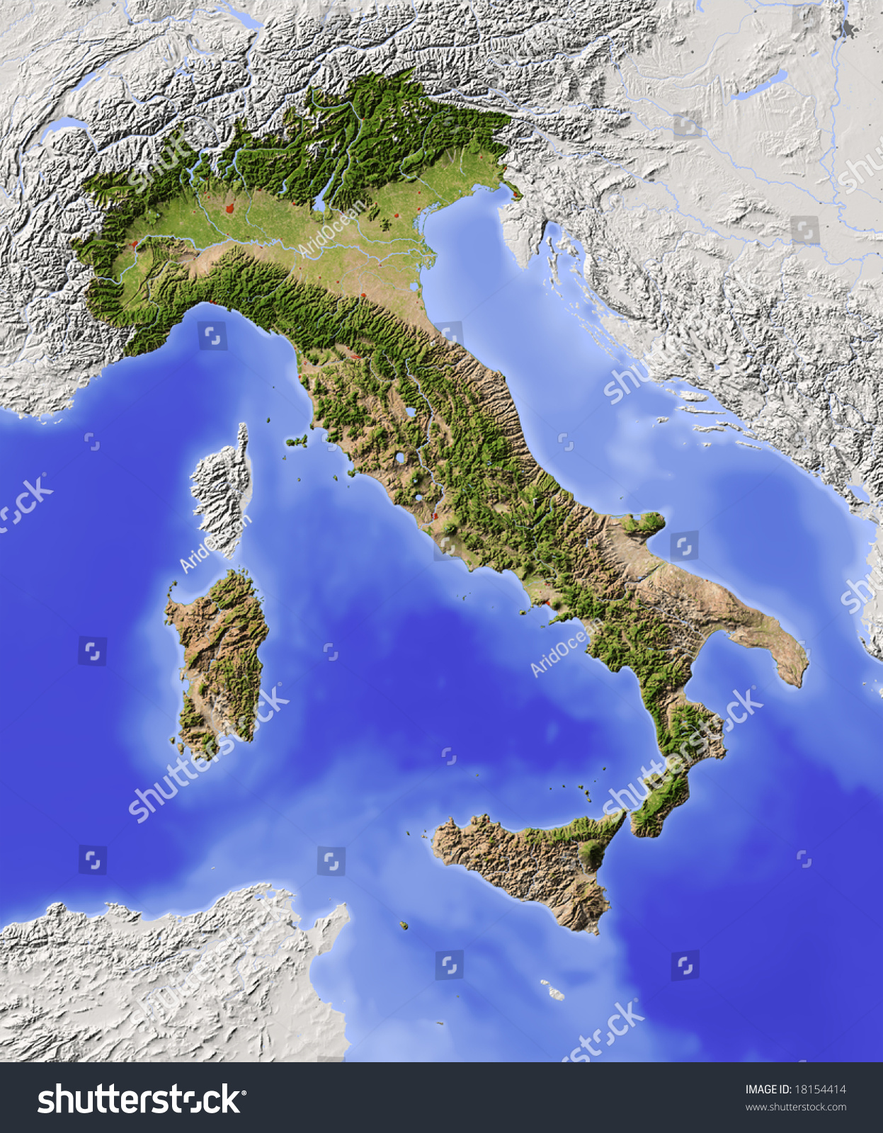 Italy Shaded Relief Map Major Urban Stock Illustration 18154414