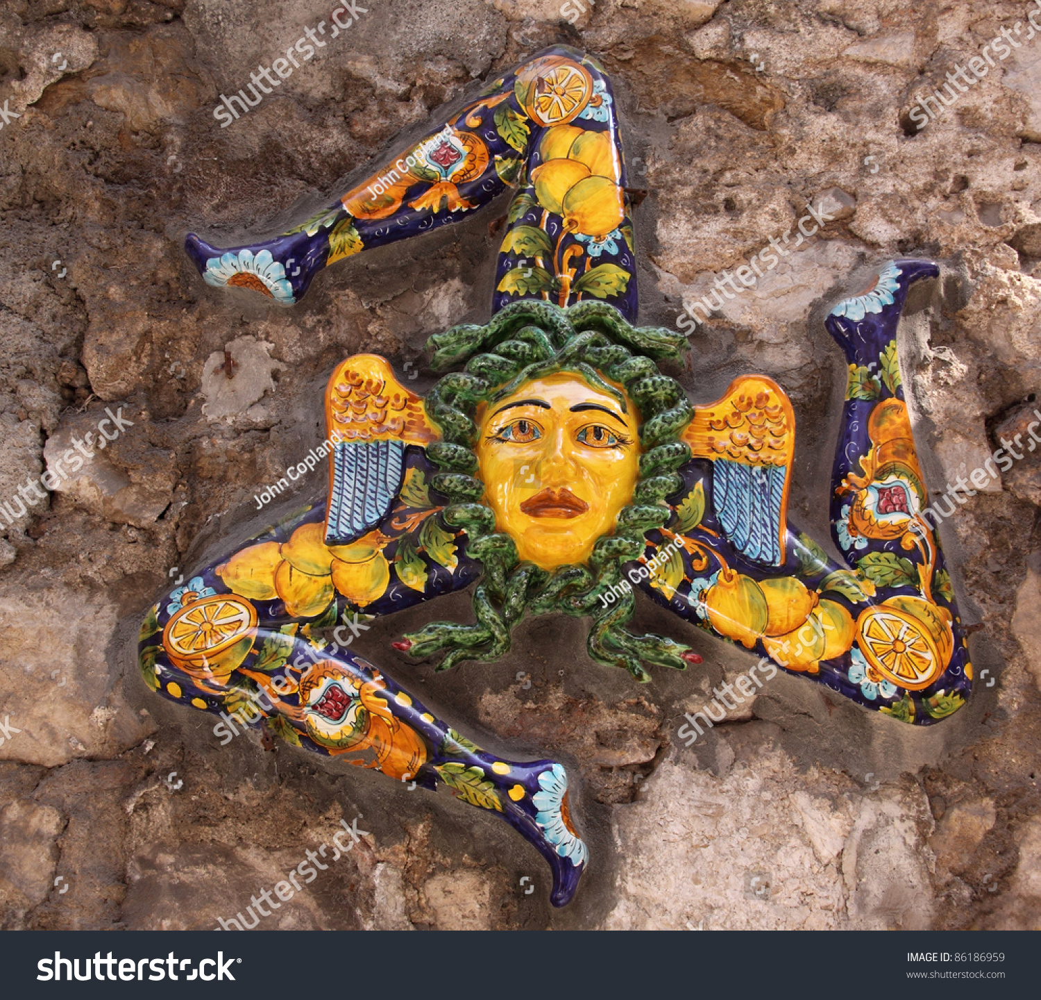 Italy, Sicily, Taormina. Trinacria Ancient Symbol Of Sicily In Typical ...