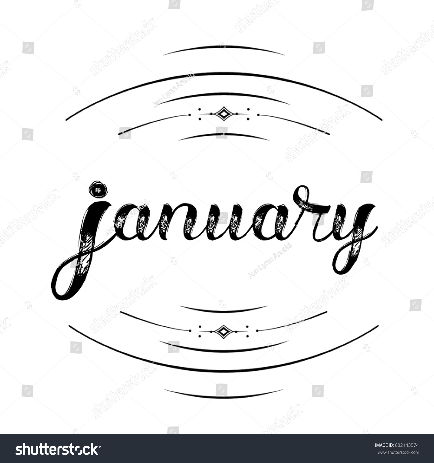 January Decorative Calendar Title Grunge Cursive Stock Illustration